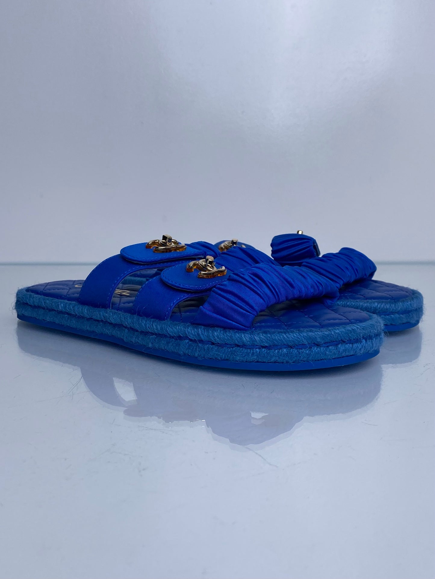 Chanel Blue CC Ruched Sandals, 40