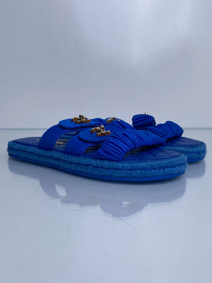Chanel Blue CC Ruched Sandals, 40