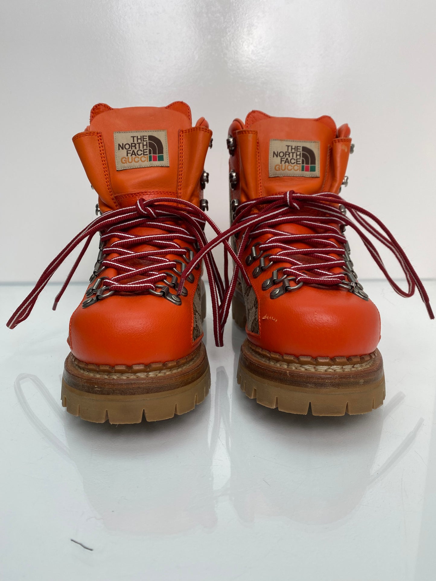Gucci x North Face Orange Supreme Lace Up Boots, 38