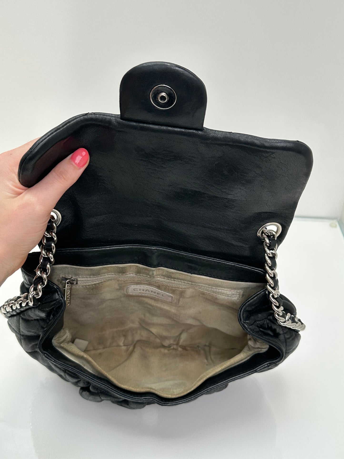 Chanel Black Quilted Chain Around Flap Crossbody Bag SHW