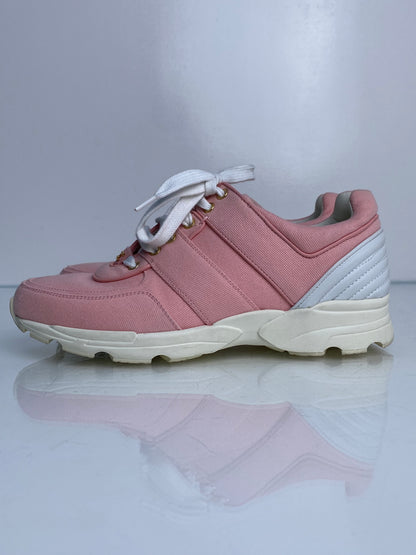 Chanel Pink & White CC Linen Sneakers, 39.5