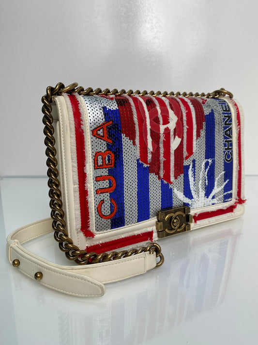 Chanel Red, White, & Blue 2017 Cuba Boy Bag GHW