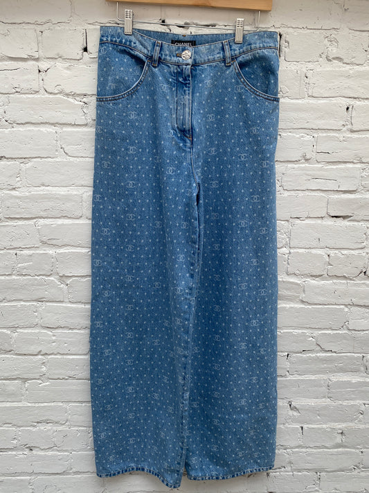 Chanel Polka Dot CC Logo Jeans, 42