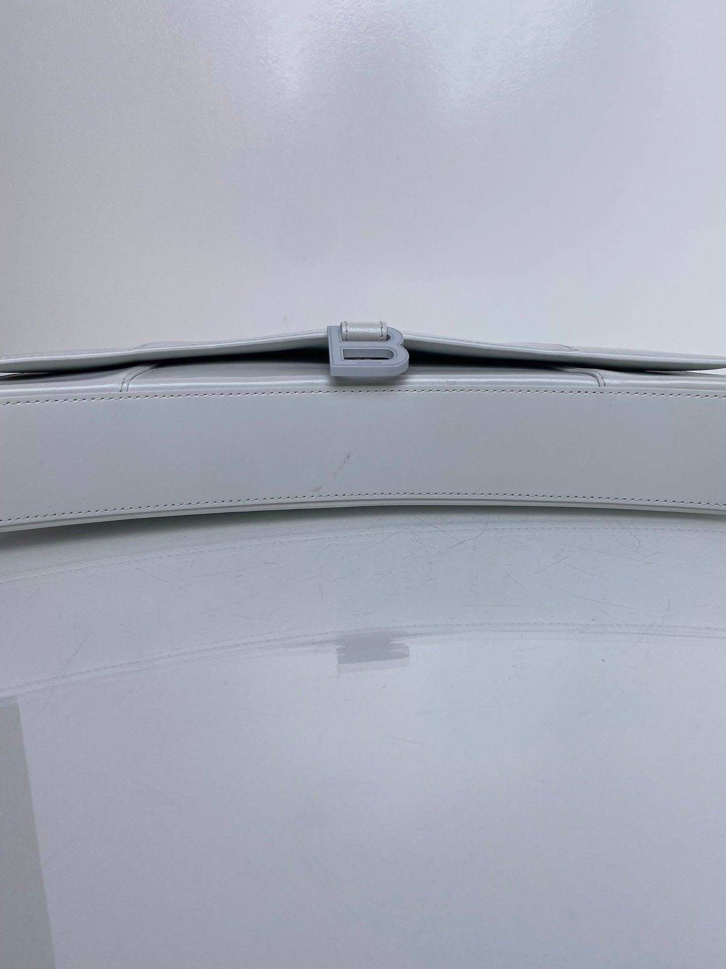 BALENCIAGA White Hourglass Stretch Bag SHW