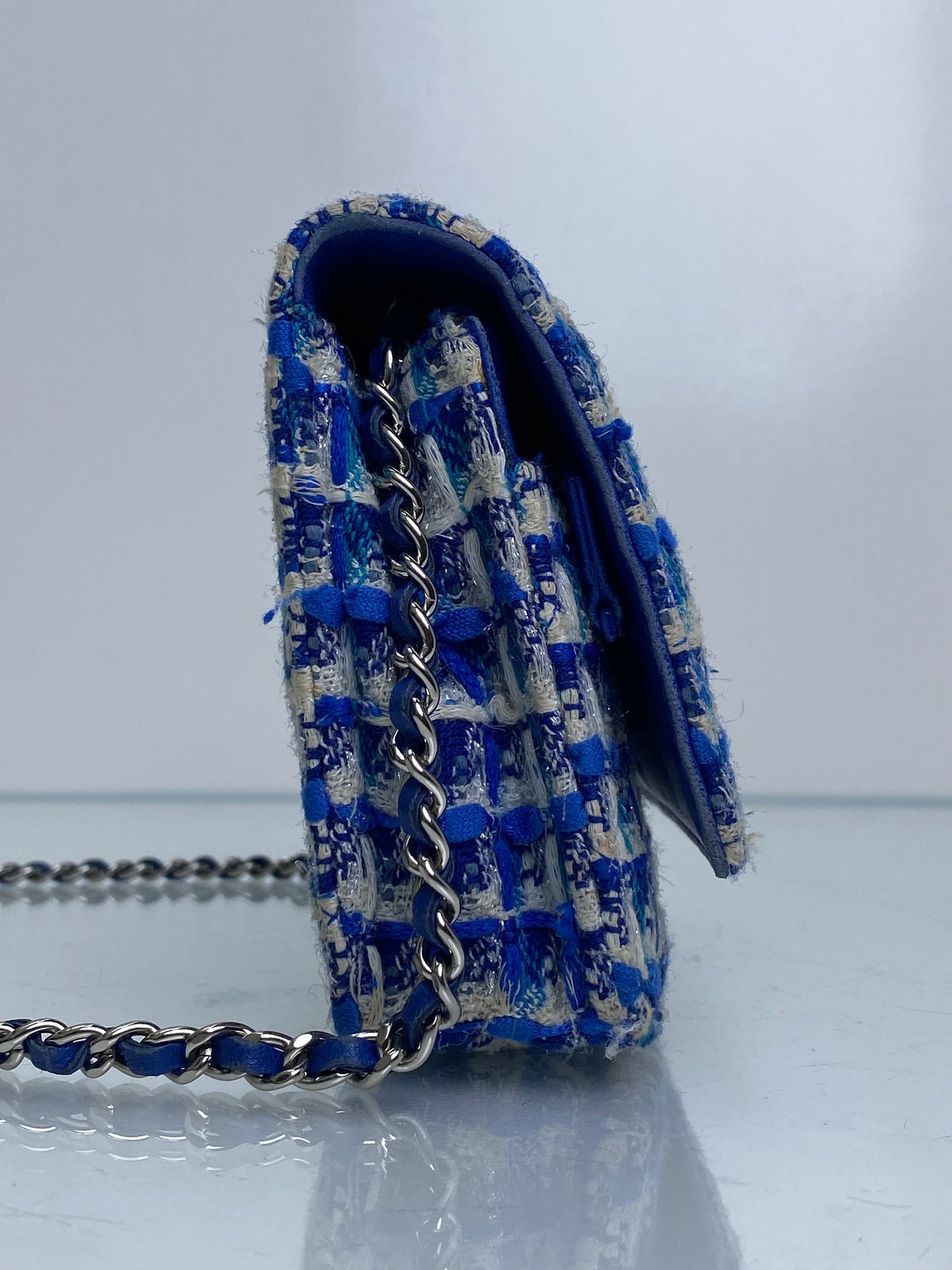 Chanel Blue Tweed Charms Wallet On Chain SHW