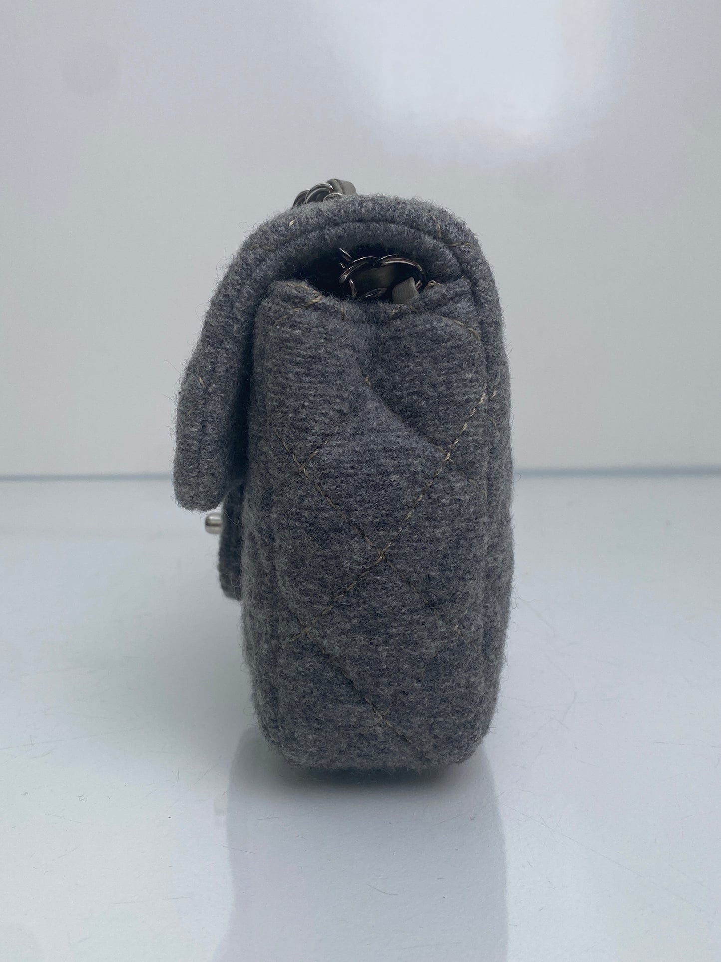 Chanel Vintage Grey Wool Classic Flap Square Bag SHW #10