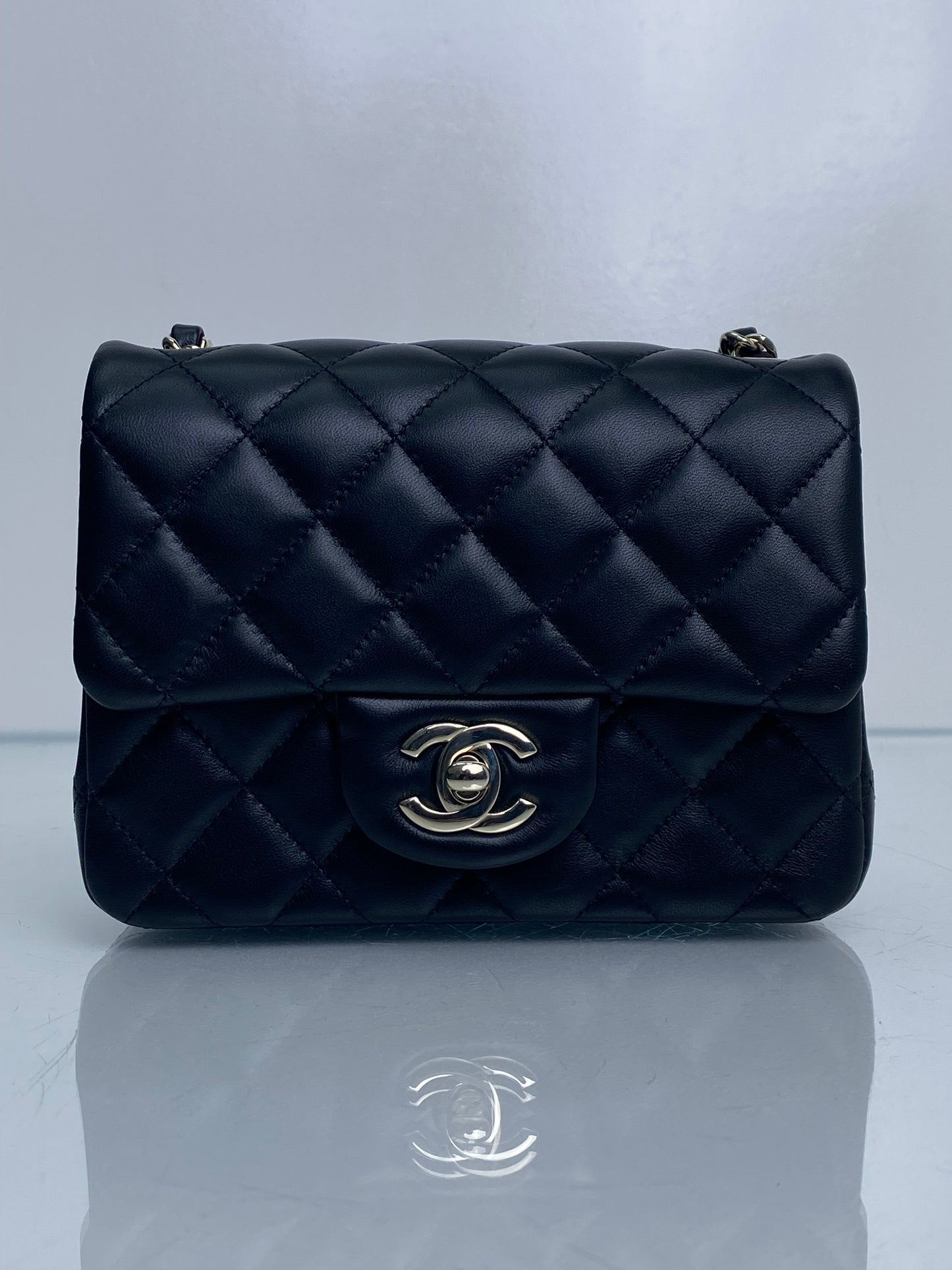 Chanel Black Quilted Lambskin Square Classic Single Flap Mini Bag LGHW