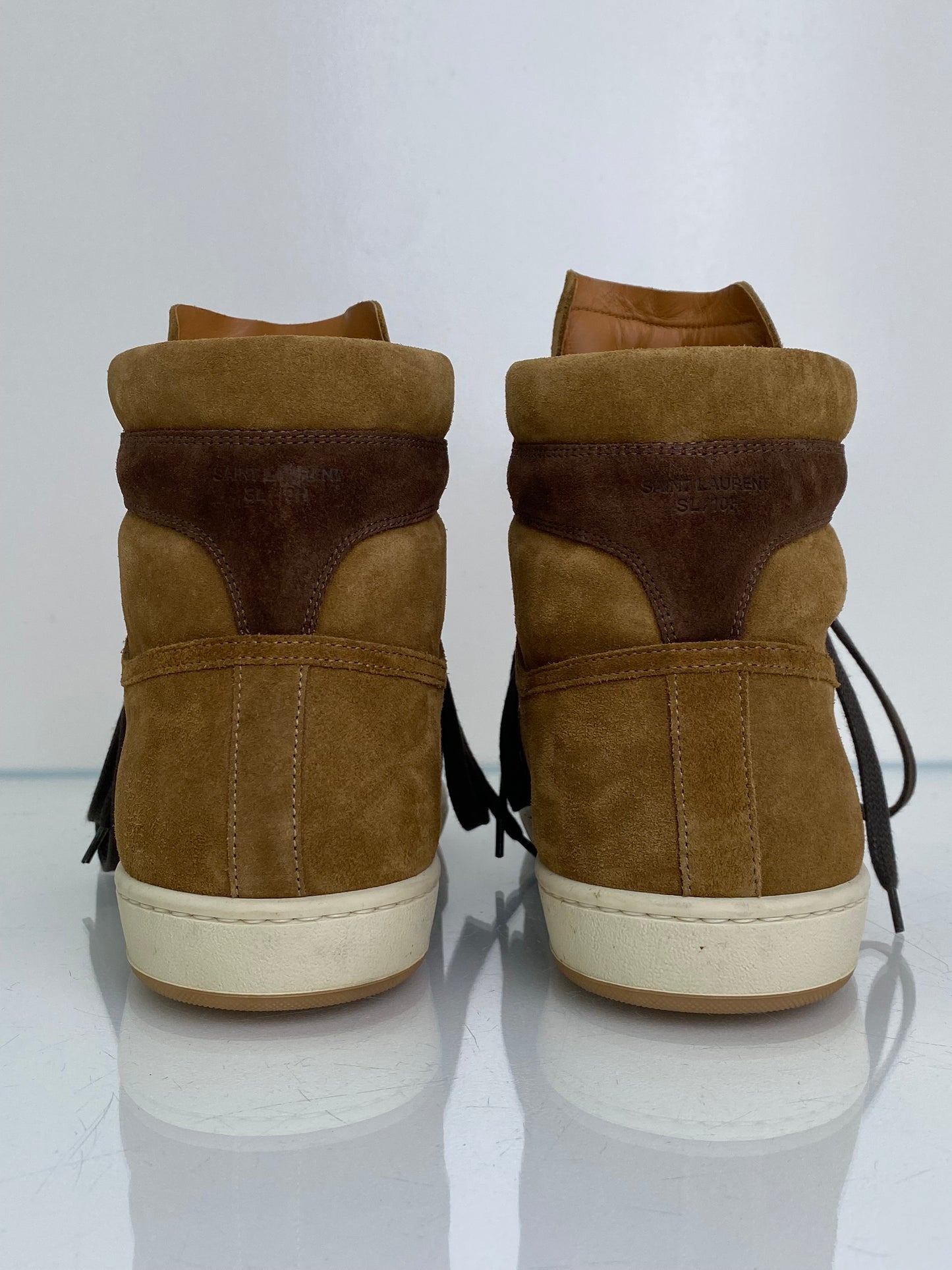 Saint Laurent Men’s Tan & Brown Suede High Top Sneakers, 43