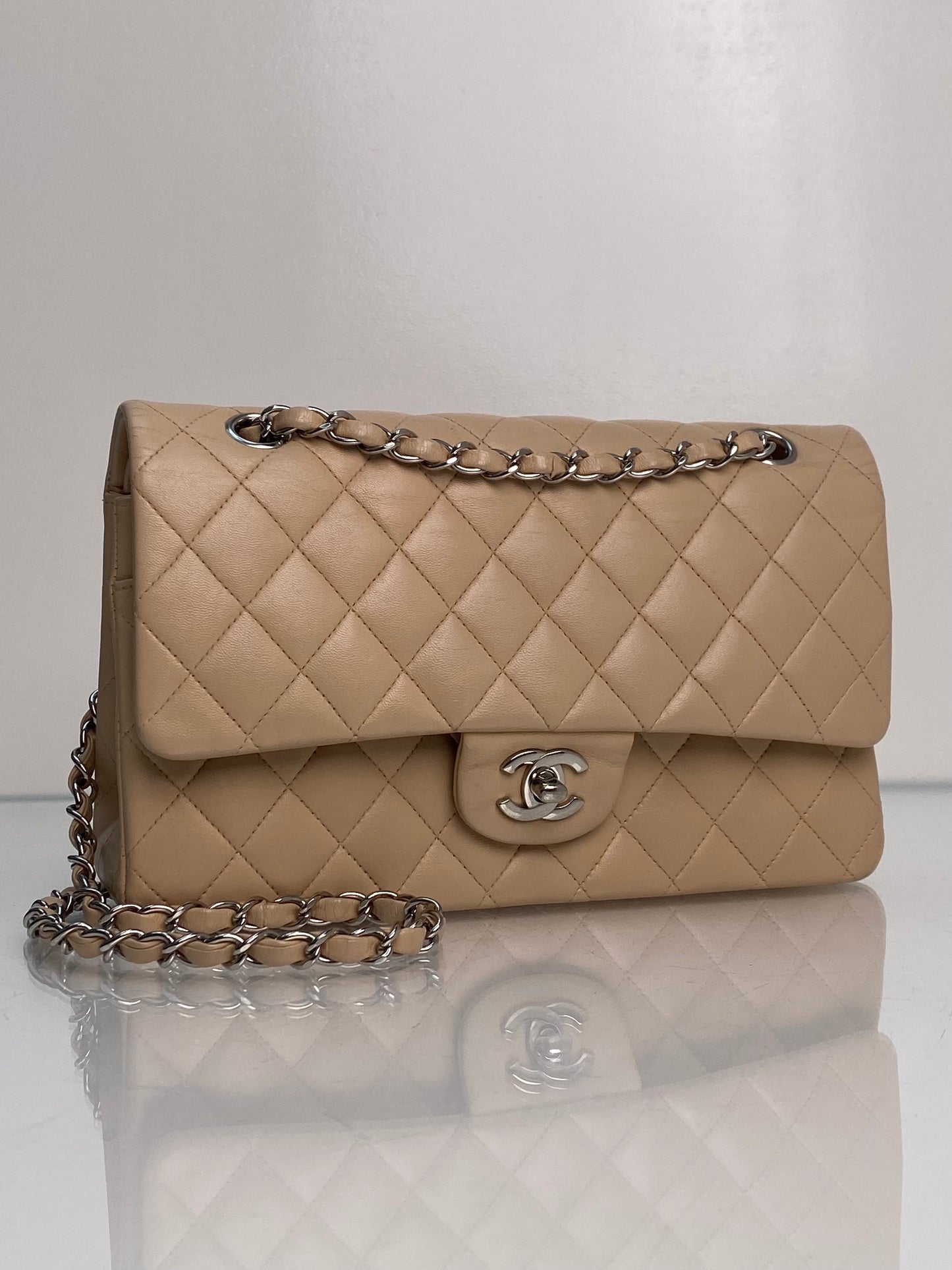 Chanel Medium Double Flap Beige Lambskin SHW