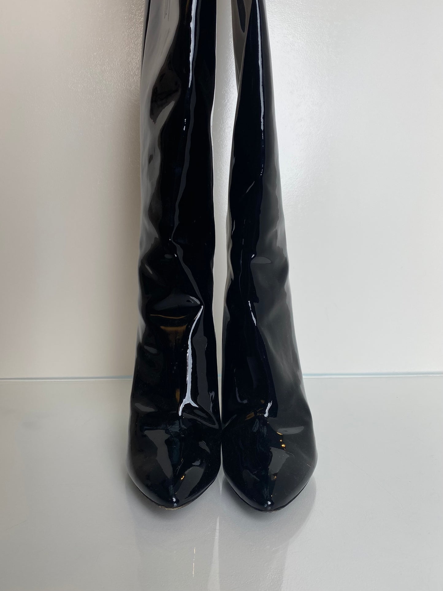 Saint Laurent Black Patent Over The Knee Boots, 40.5