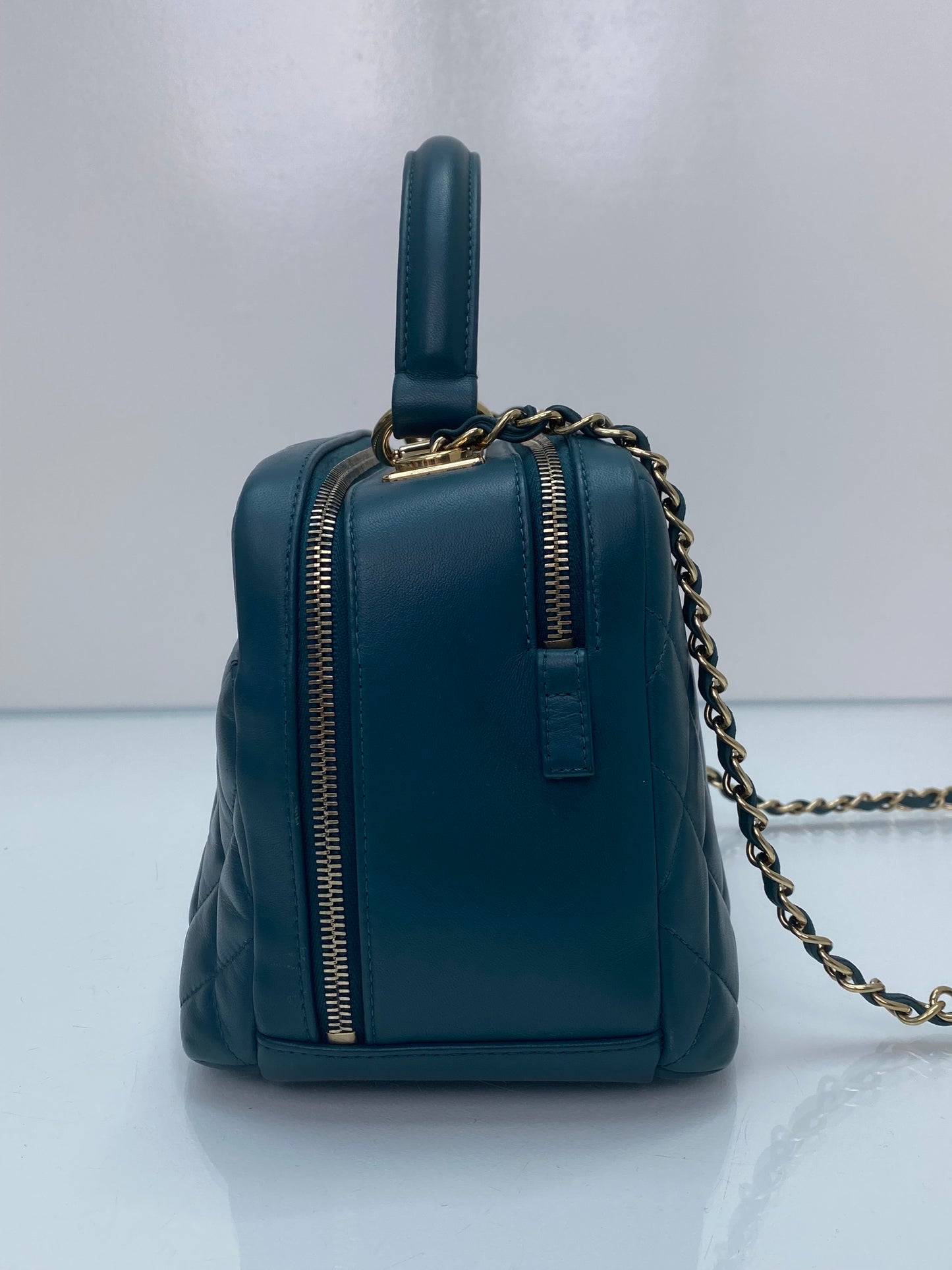 Chanel Teal Lambskin Medium Bowling Trendy Bag GHW #20