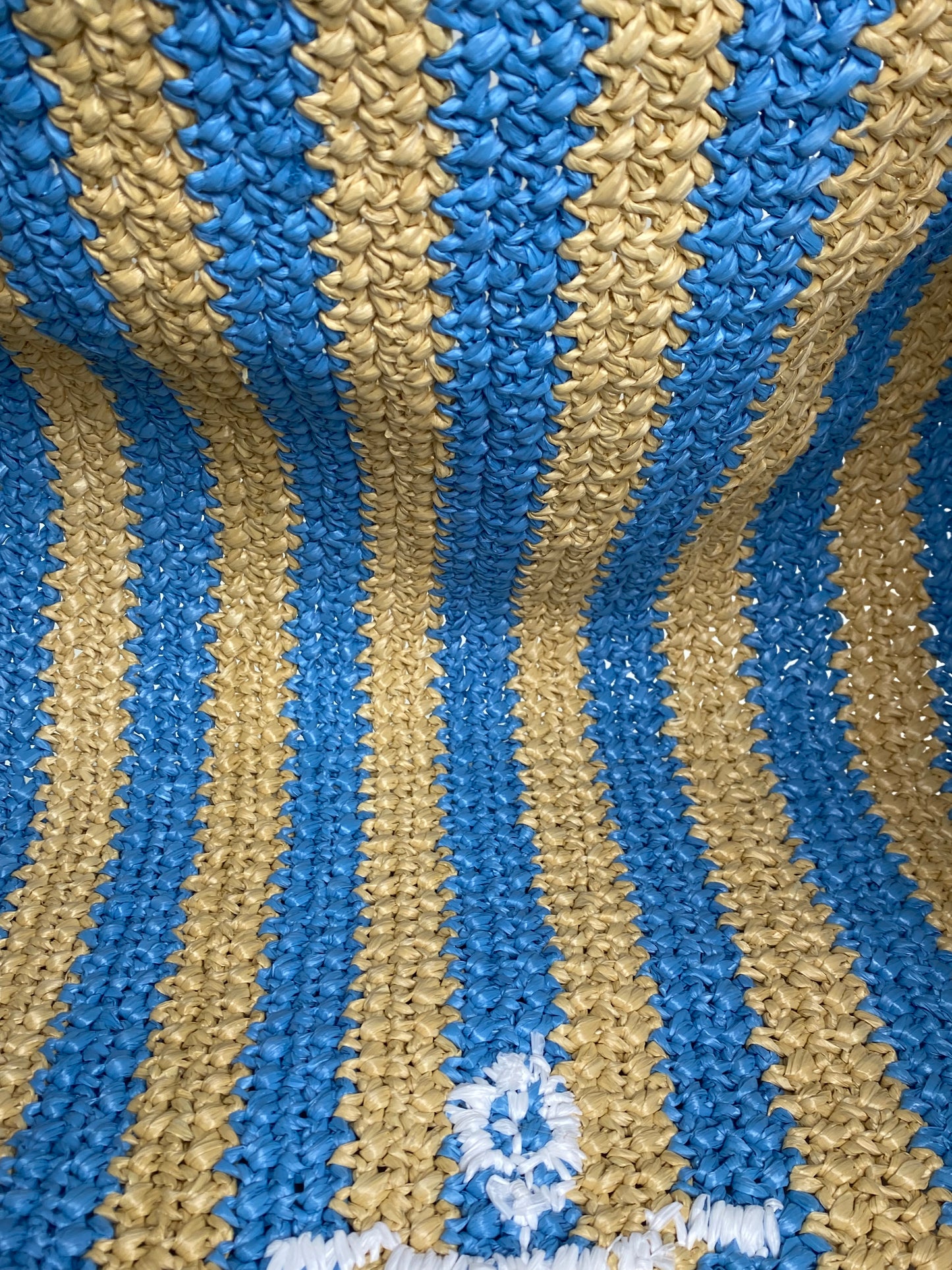Prada Tan & Blue Striped Raffia Tote Bag SHW