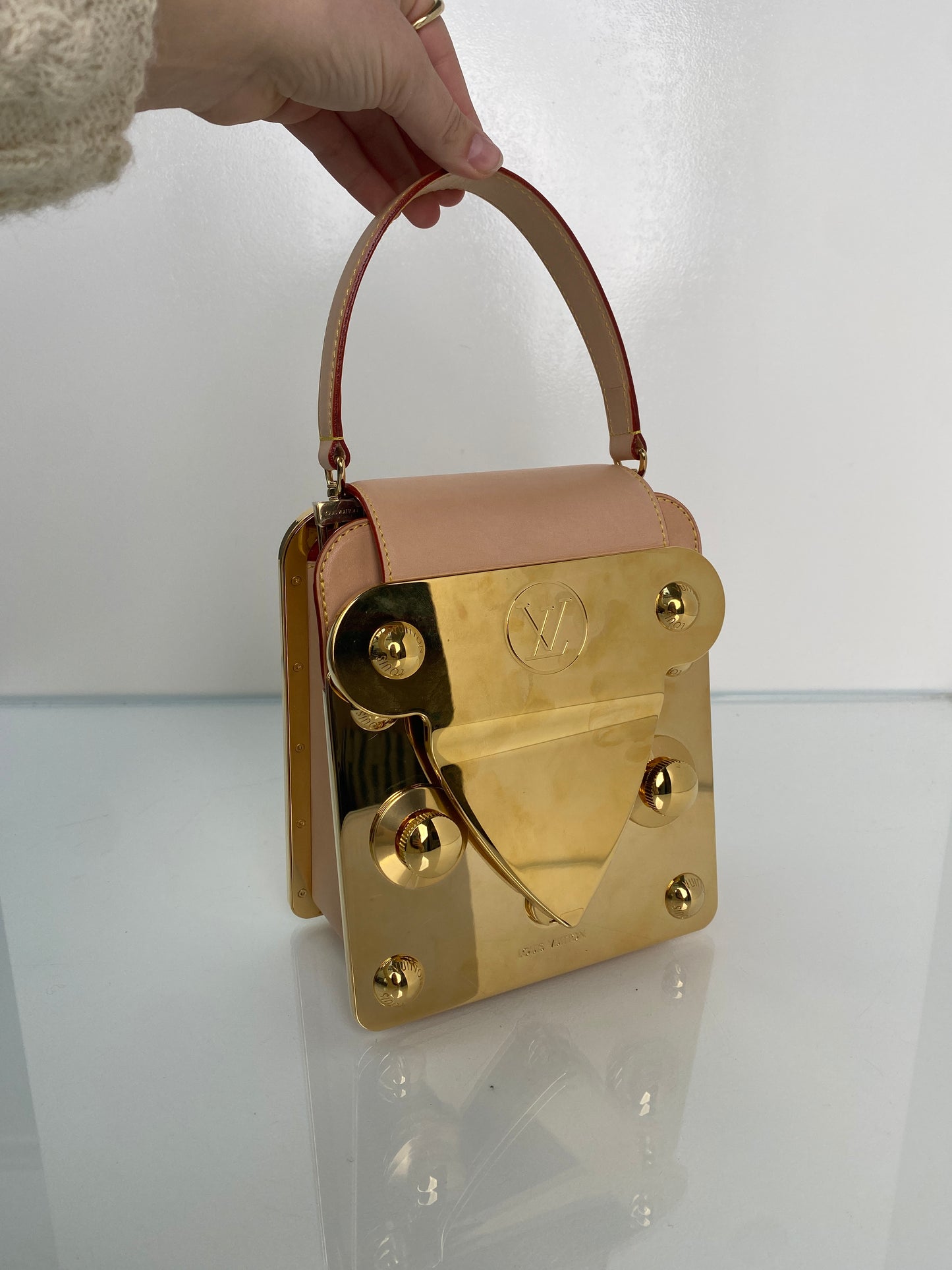 Louis Vuitton Gold Metal & Leather Fastener Bag