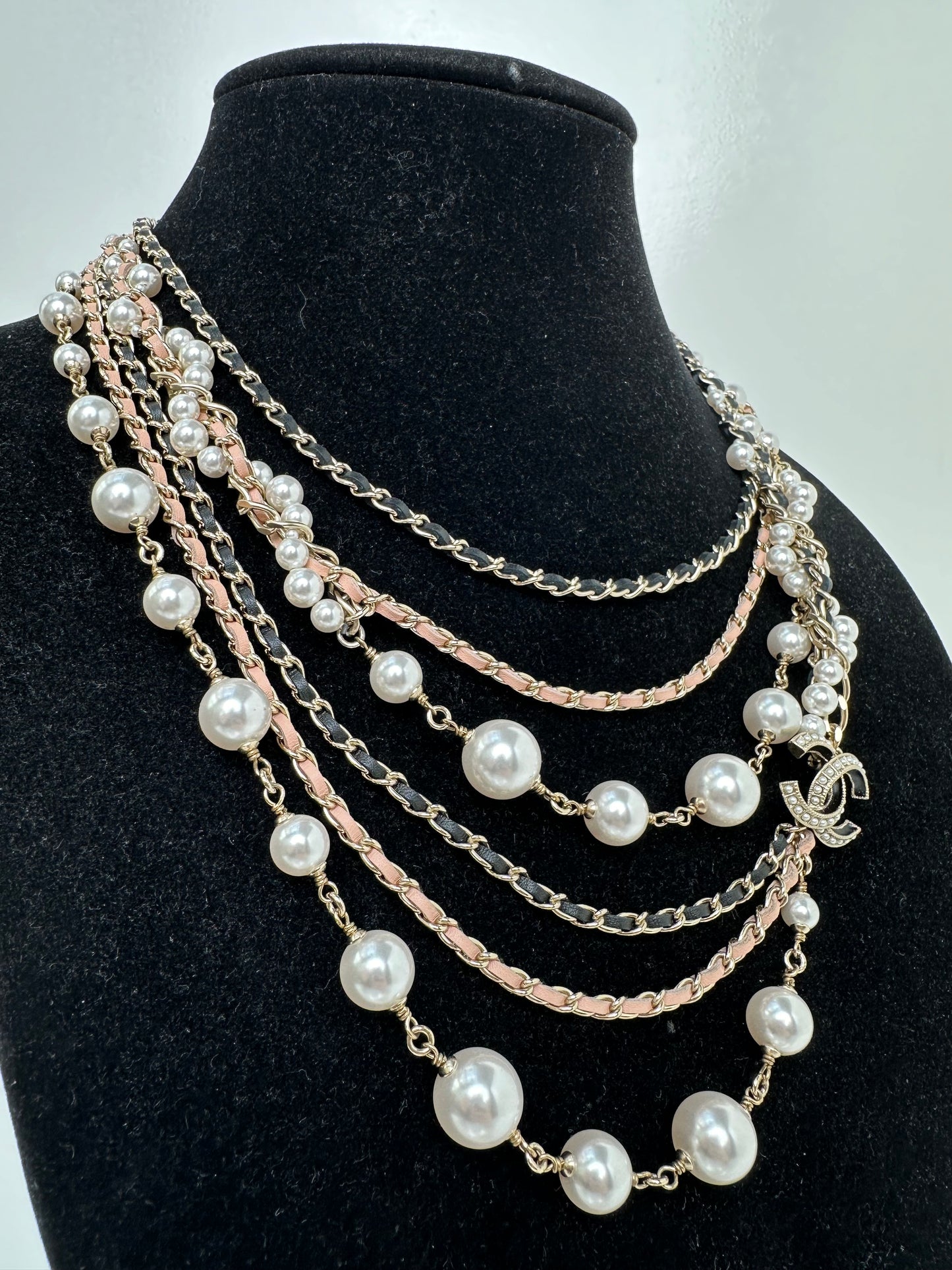 Chanel CC Multilayer Pearl & Chain Necklace