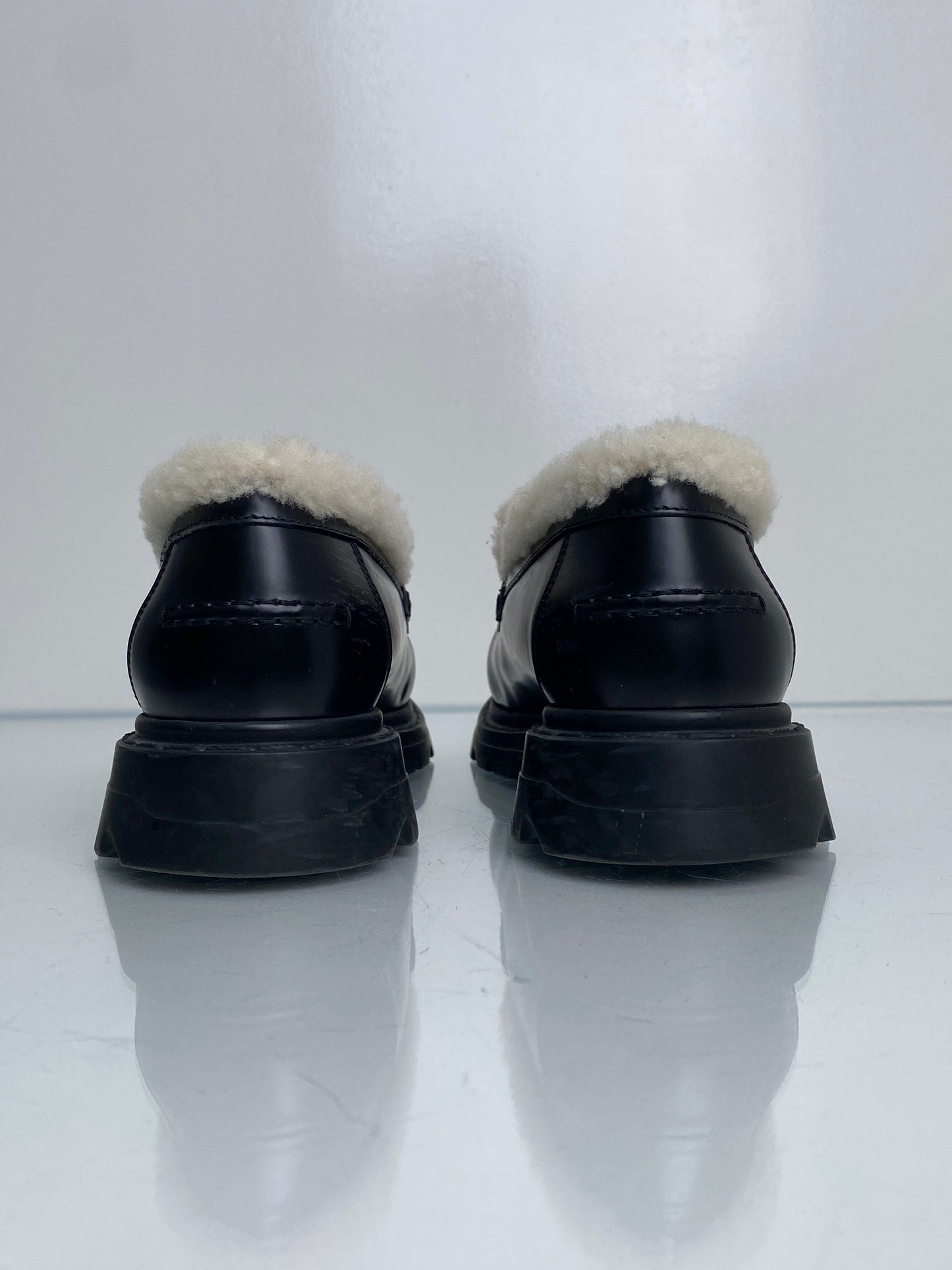 Christian Dior Black Leather Shearling Loafers, 41