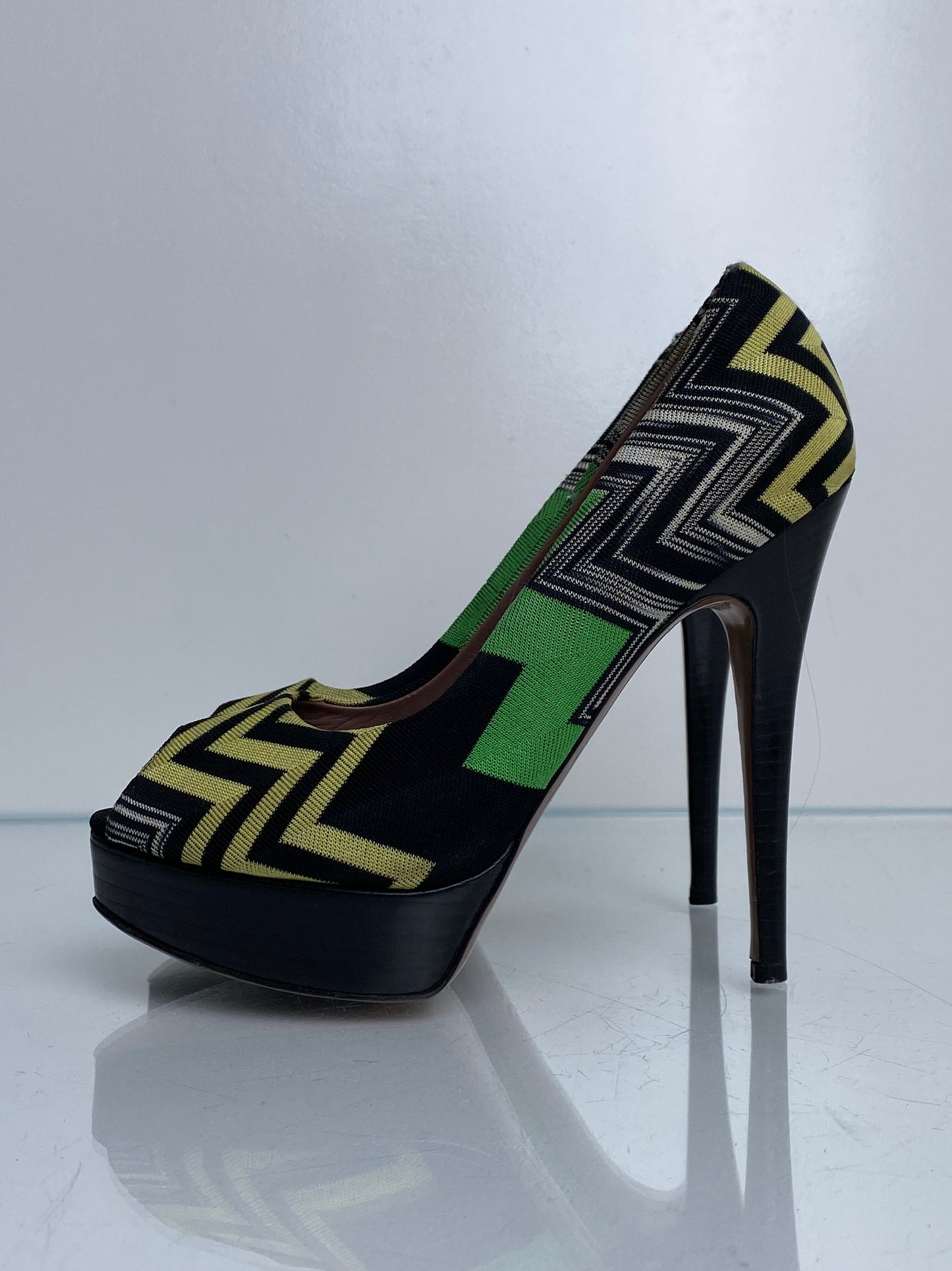 Missoni Black, Green, & Yellow Print Pumps, 38