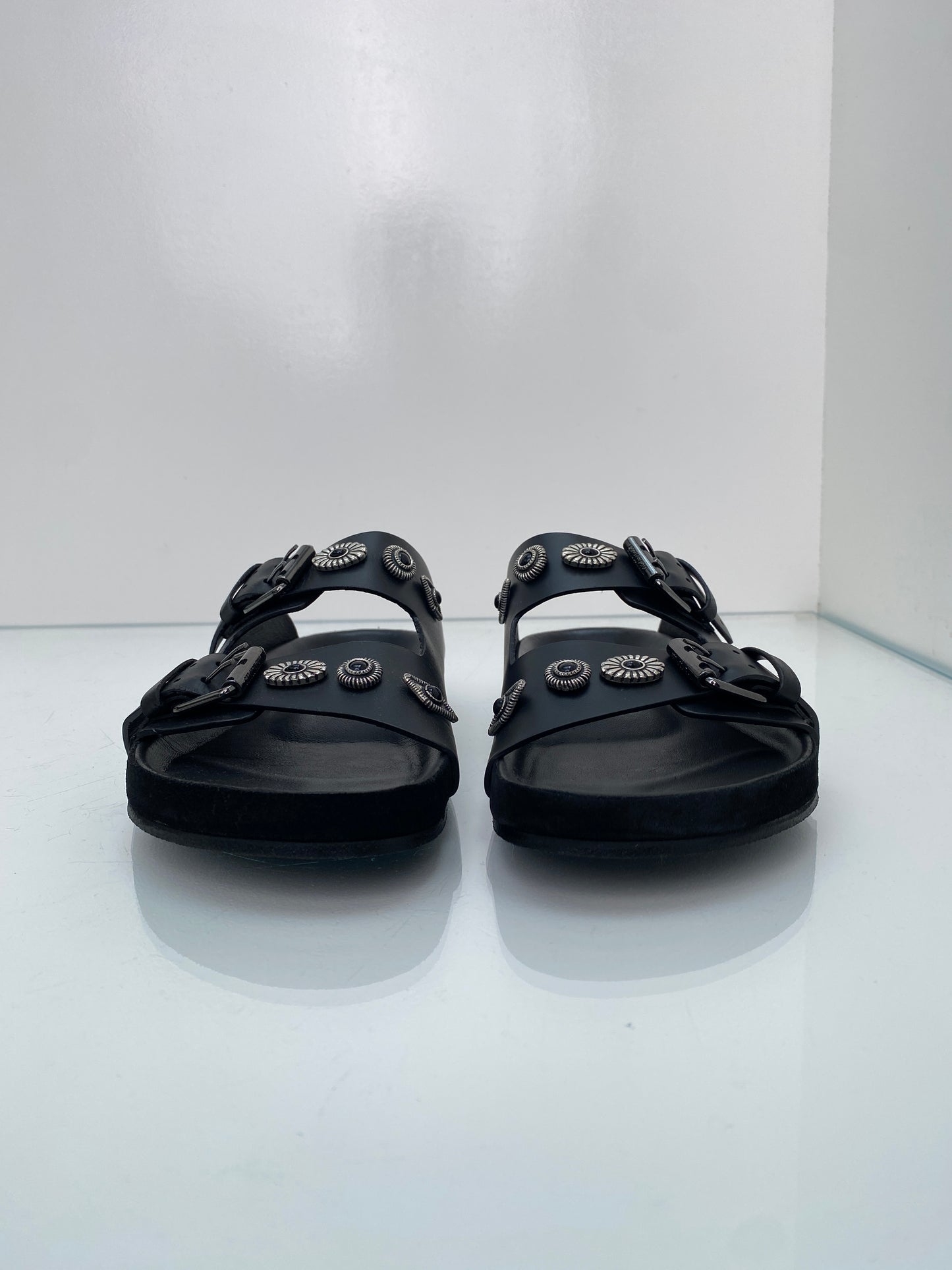 The Kooples Black Silver Studded Leather Sandals, 36
