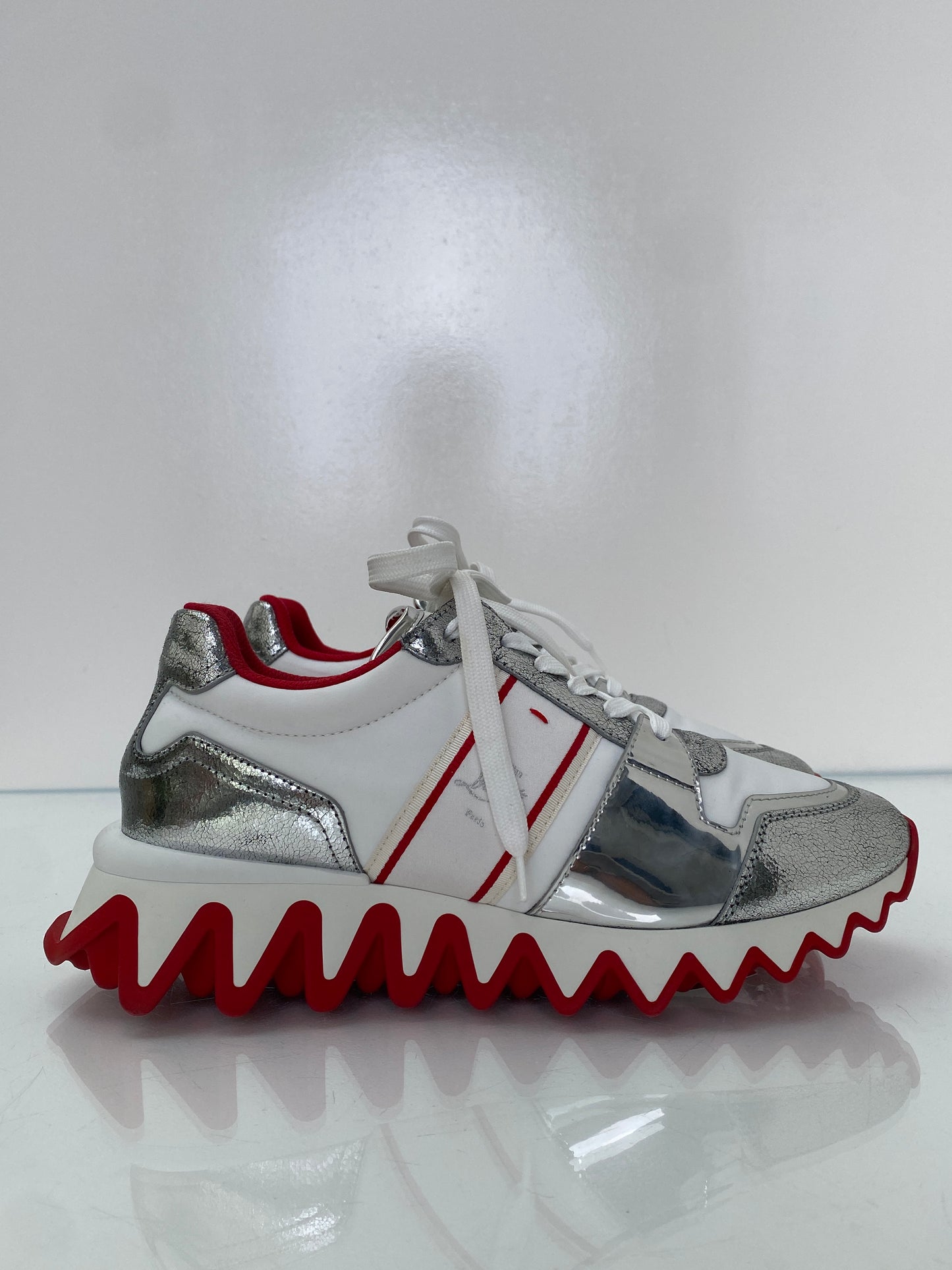 Christian Louboutin Loubishark White, Silver & Red Sneakers, 39