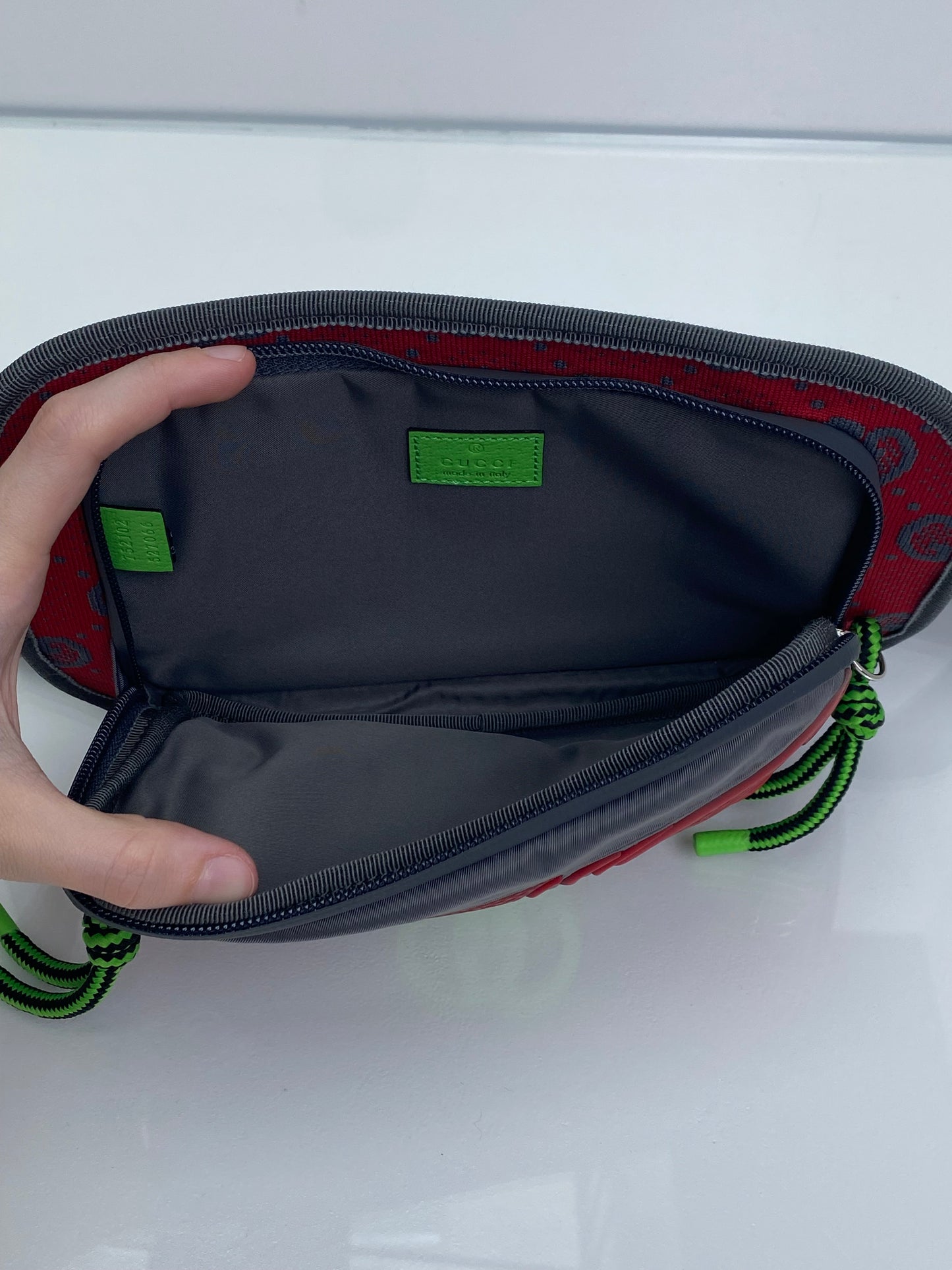Gucci Grey, Red, & Neon Green Jersey GG Rubber Bum Bag SHW