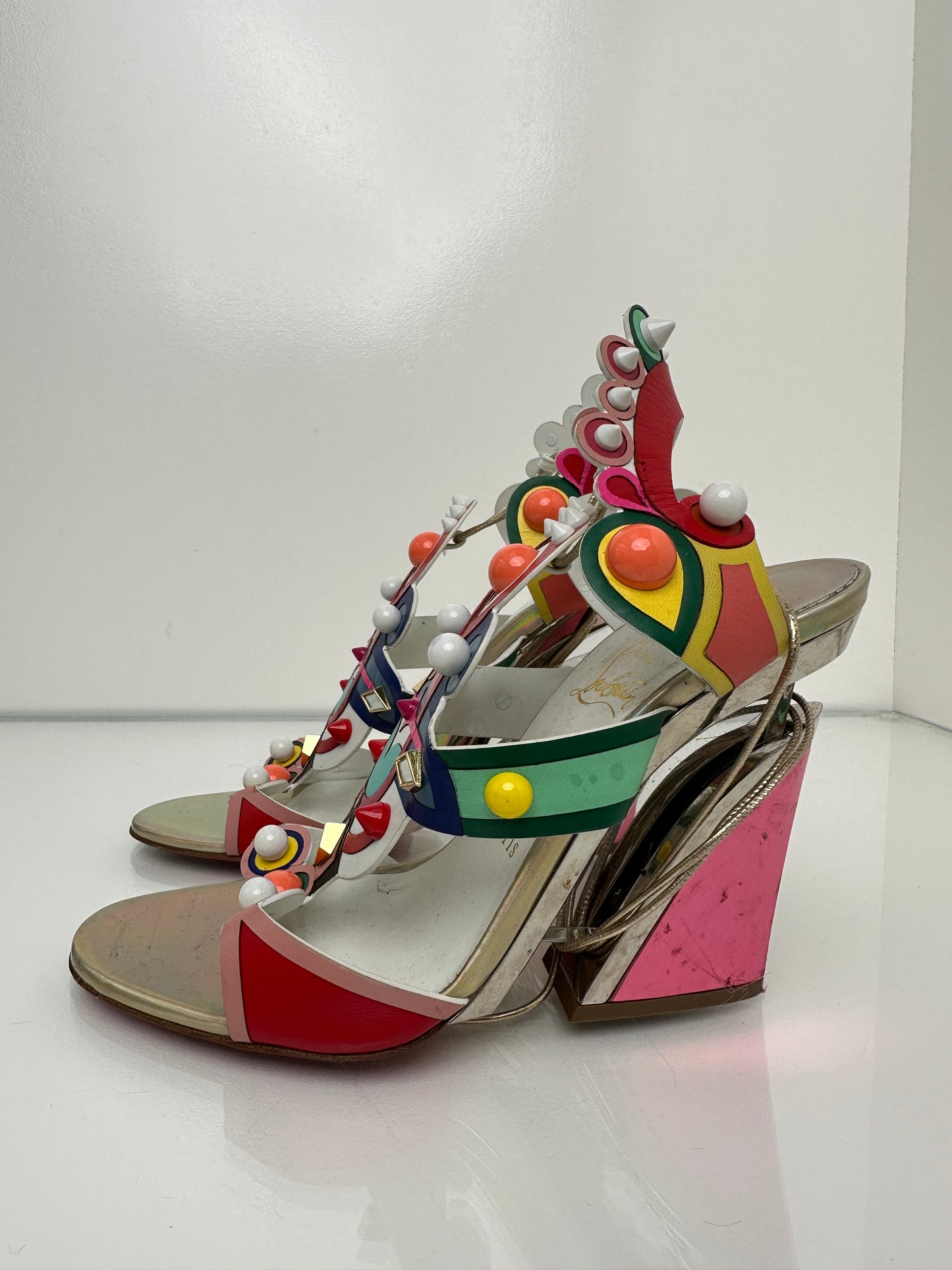 Christian Louboutin Papagaya Lavita Multicolor & Studded Wedges, 38