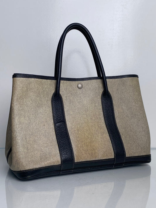 Hermes Garden Party 36 Canvas / Black Tote Bag SHW