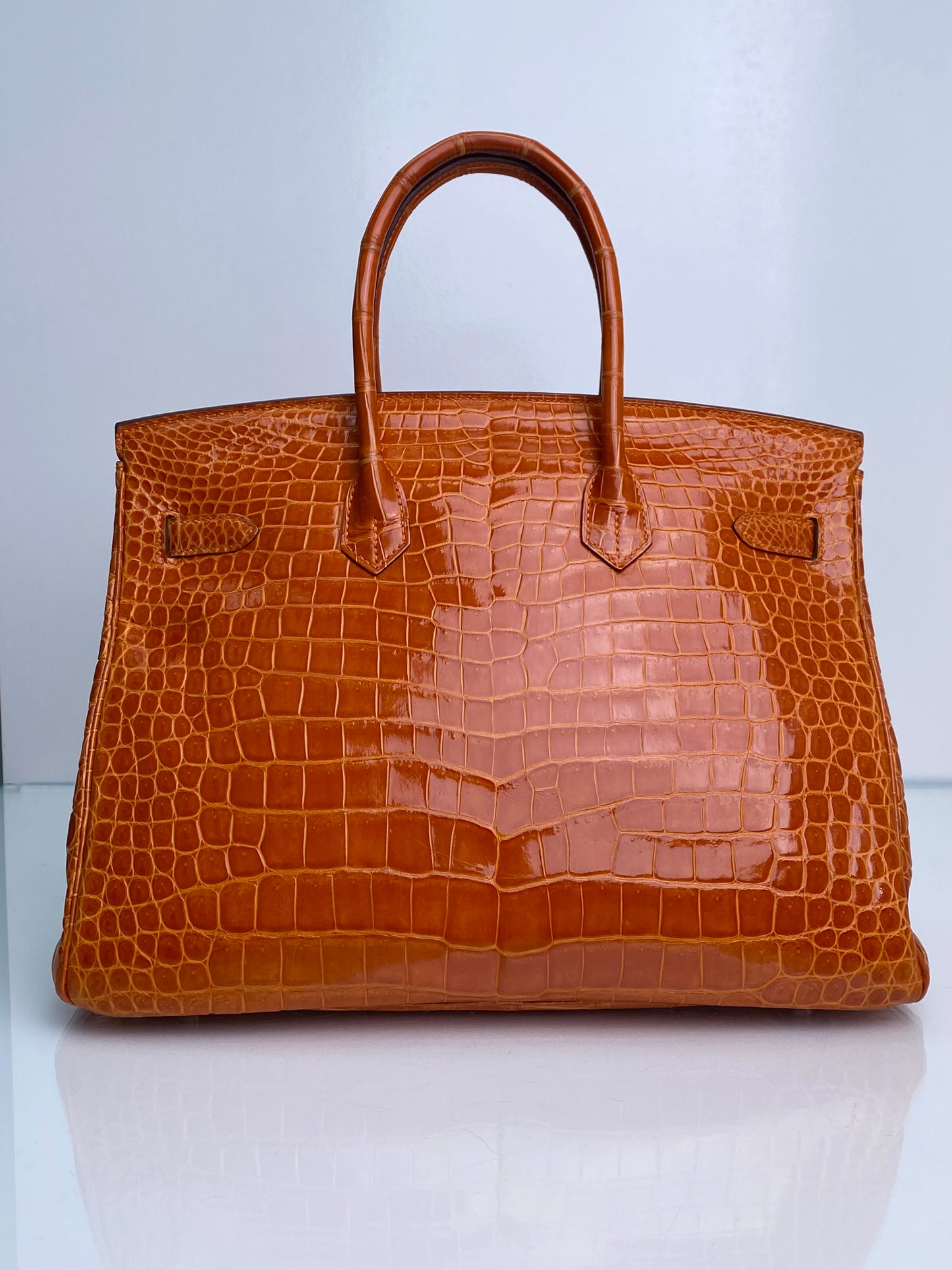Hermes Birkin 35 Orange Shiny Porosus Crocodile PHW #P