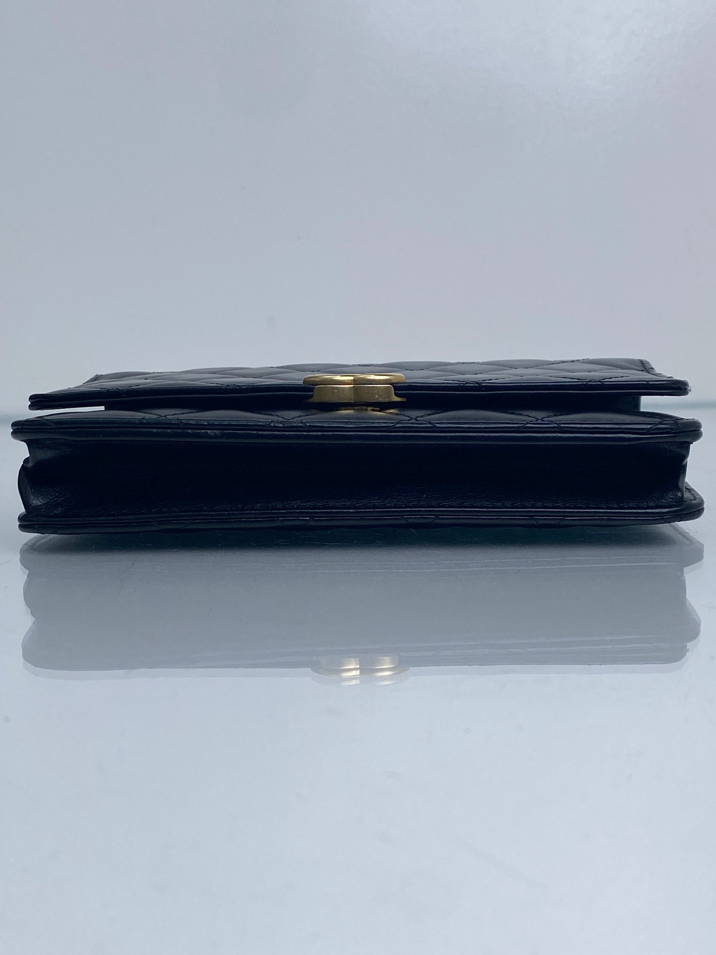 Chanel Black Shiny Calfskin Quilted Timeless Wallet On Chain Bag GHW