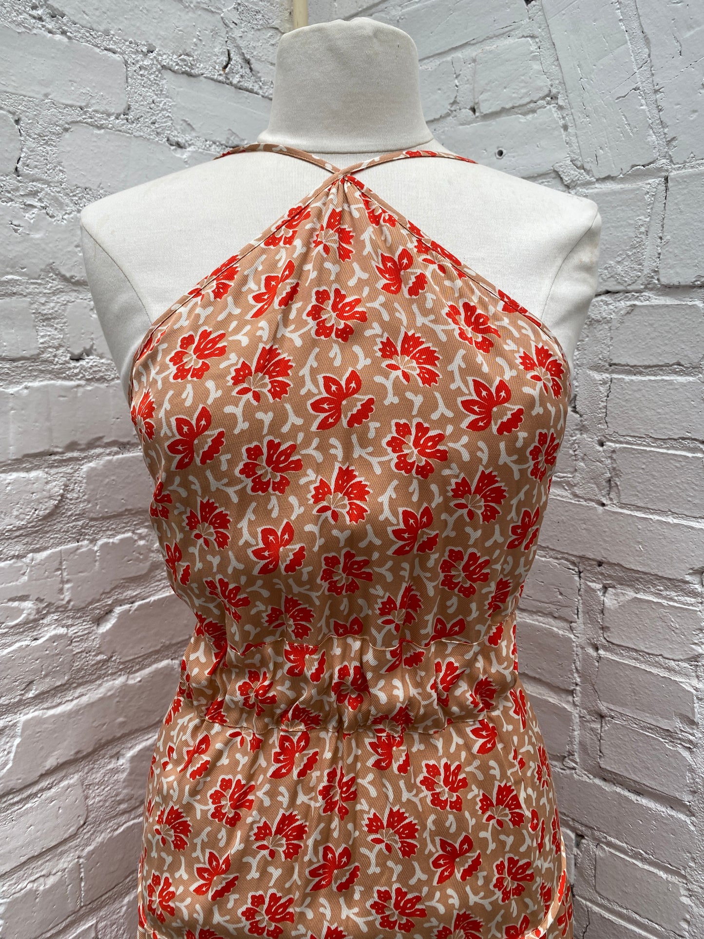 Joie Peach, Red & White Halter Drop Waist Dress