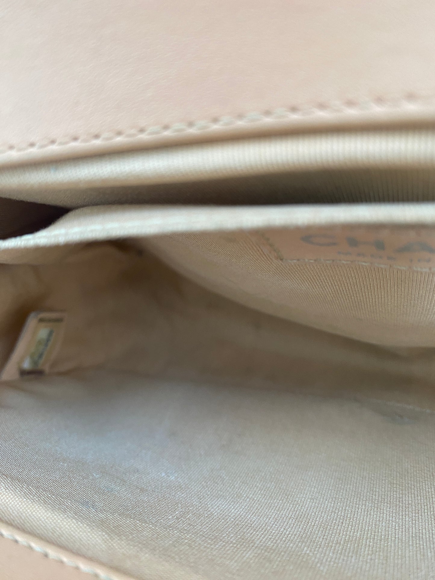 Chanel Medium Boy Bag Beige Stitched Chevron RHW #23