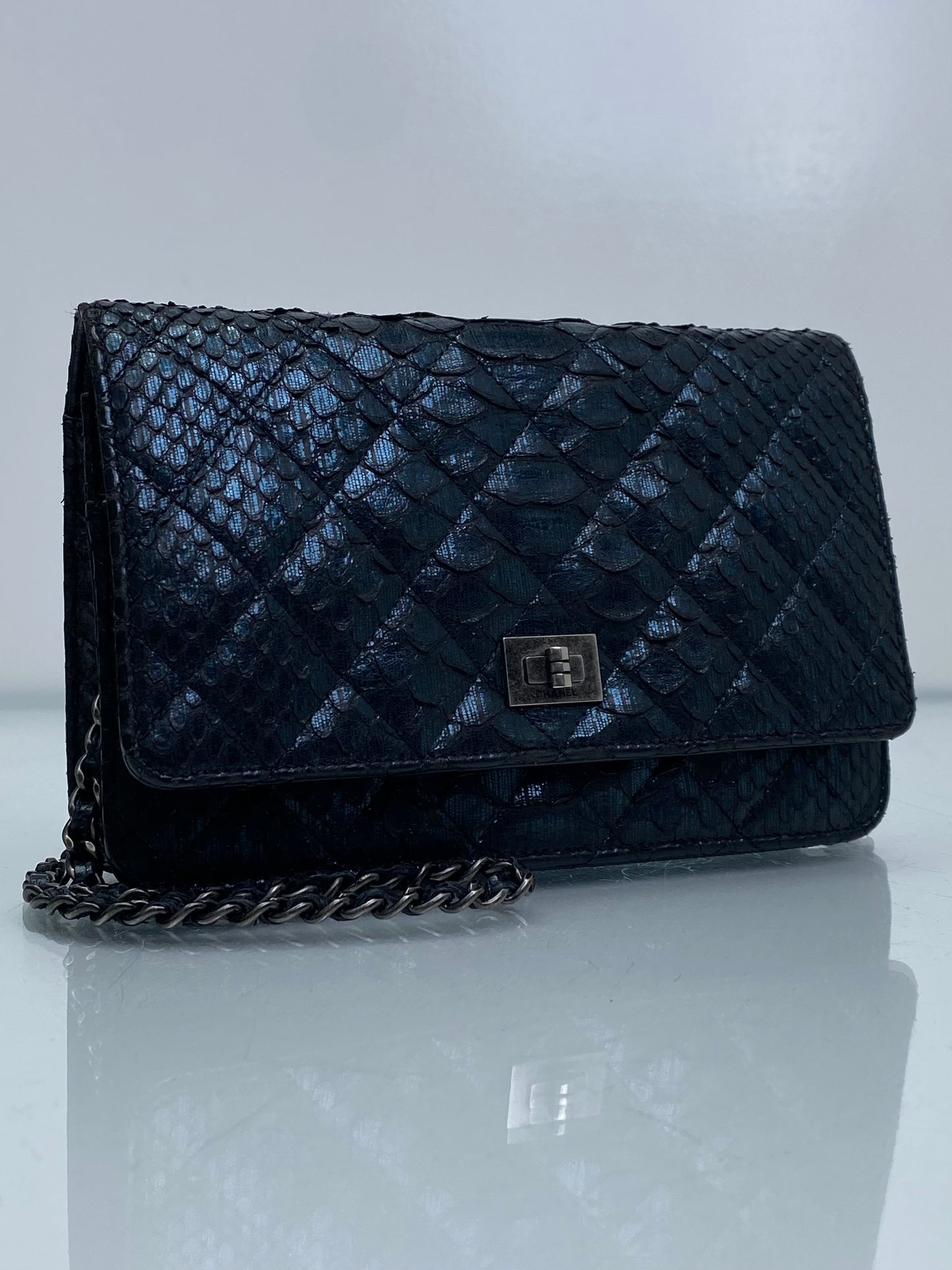 Chanel Reissue Black & Blue Python Wallet On Chain RHW