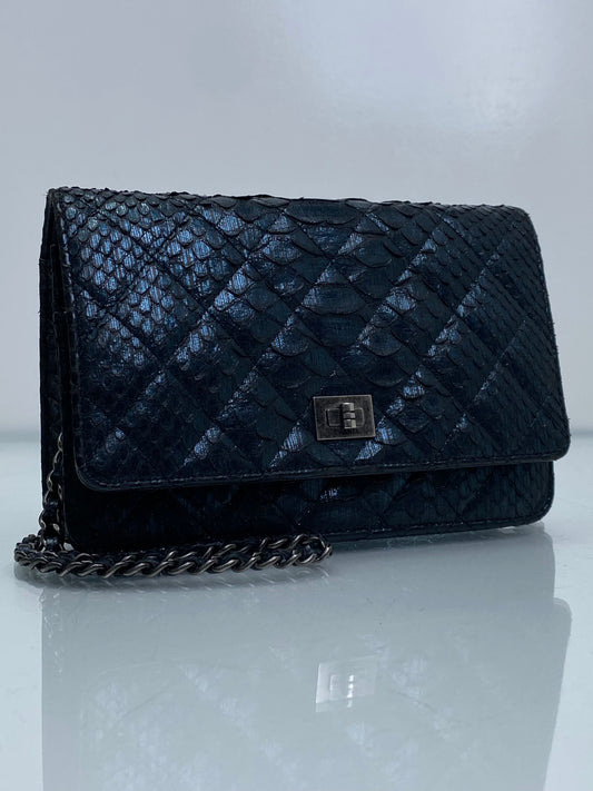 Chanel Reissue Black & Blue Python Wallet On Chain RHW
