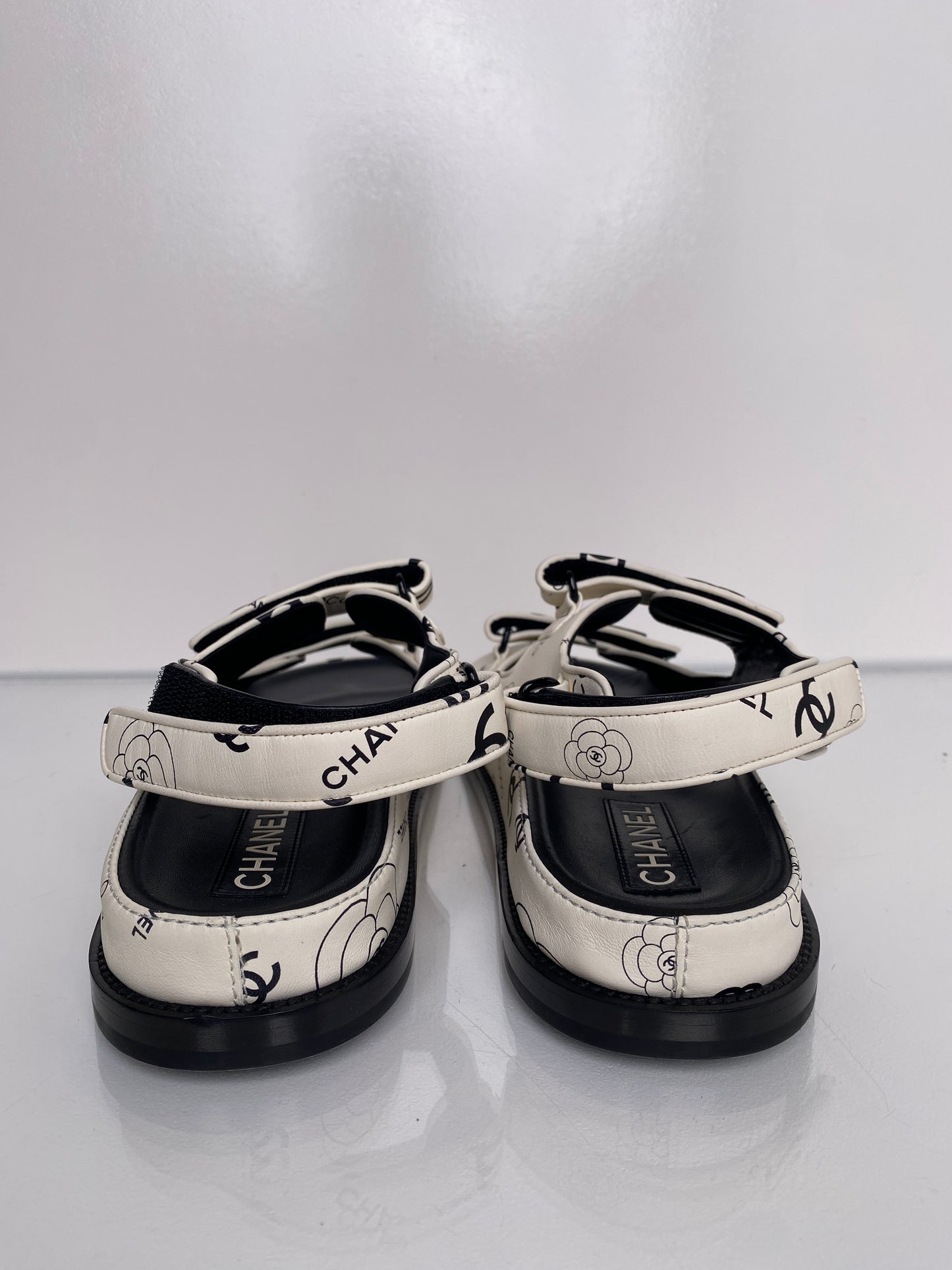 Chanel White & Black Cameilla Dad Sandals, 42