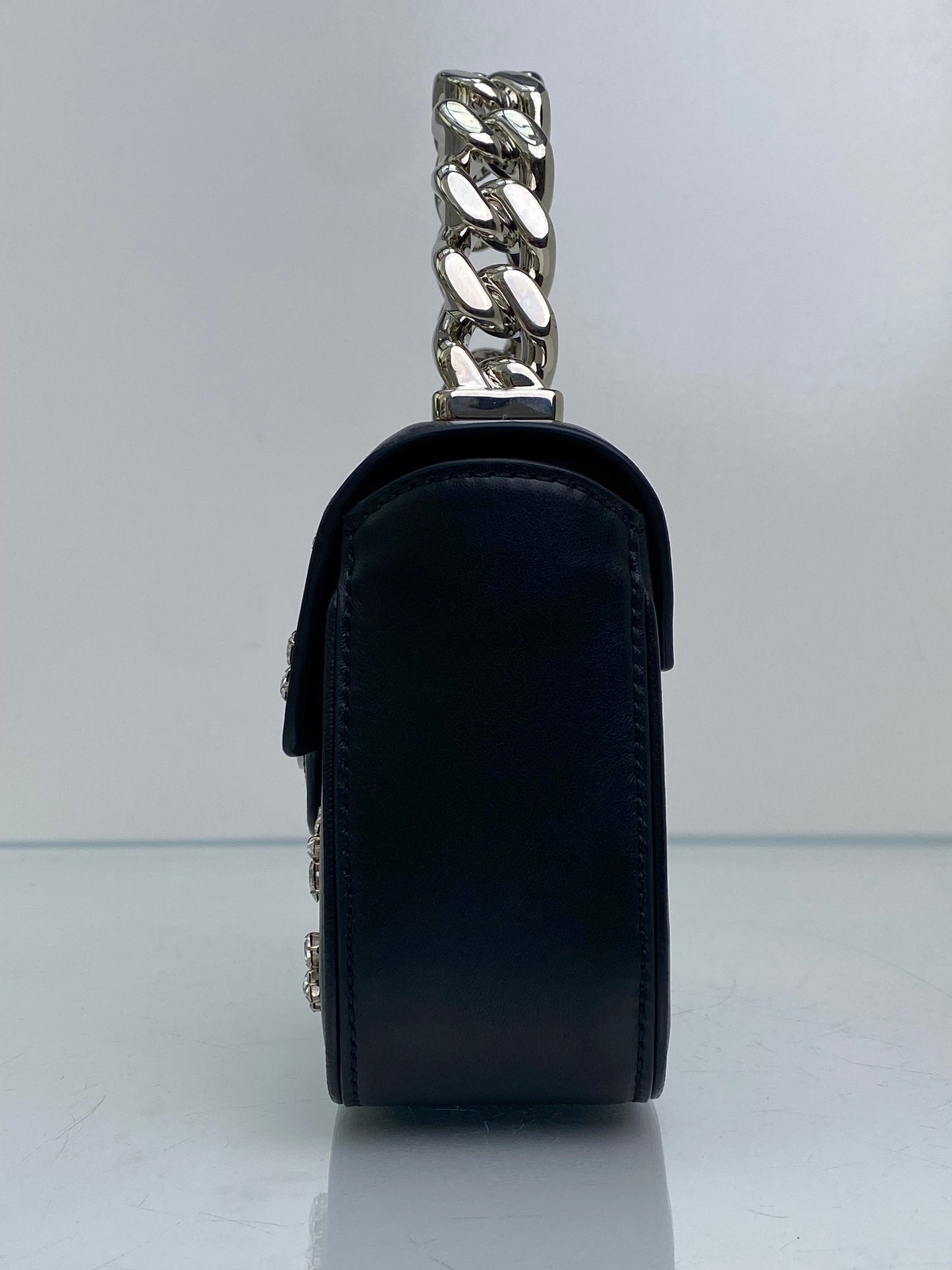 Versace Black Crystal Embellished La Medusa Mini Top Handle Bag SHW