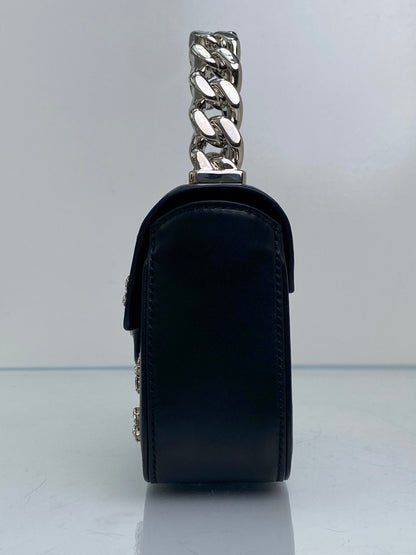 Versace Black Crystal Embellished La Medusa Mini Top Handle Bag SHW