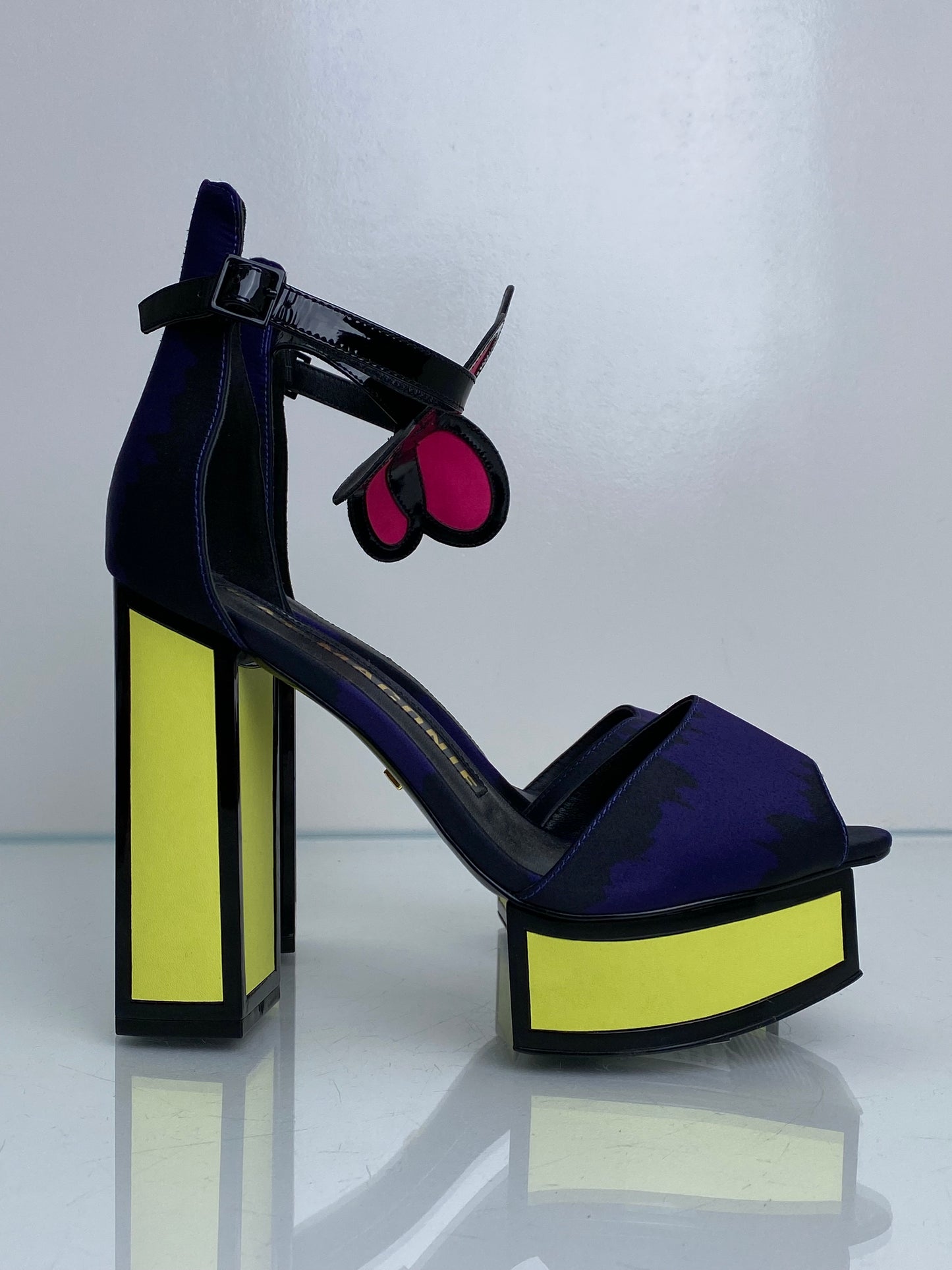 Kat Mconie Purple, Black, & Yellow Flower Heels, 8 (As Is)