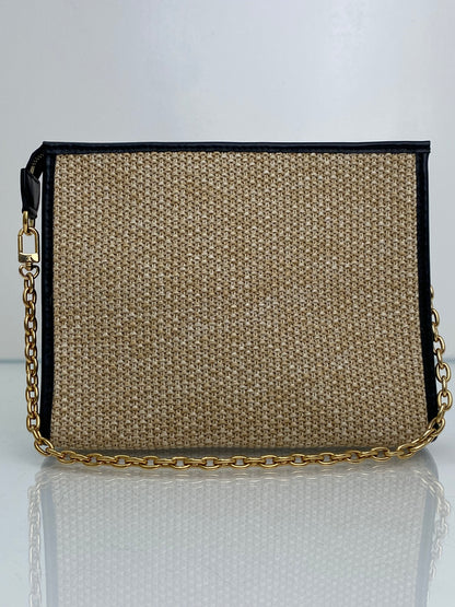 Louis Vuitton Tan & Black Raffia Toiletry Pouch On Chain GHW