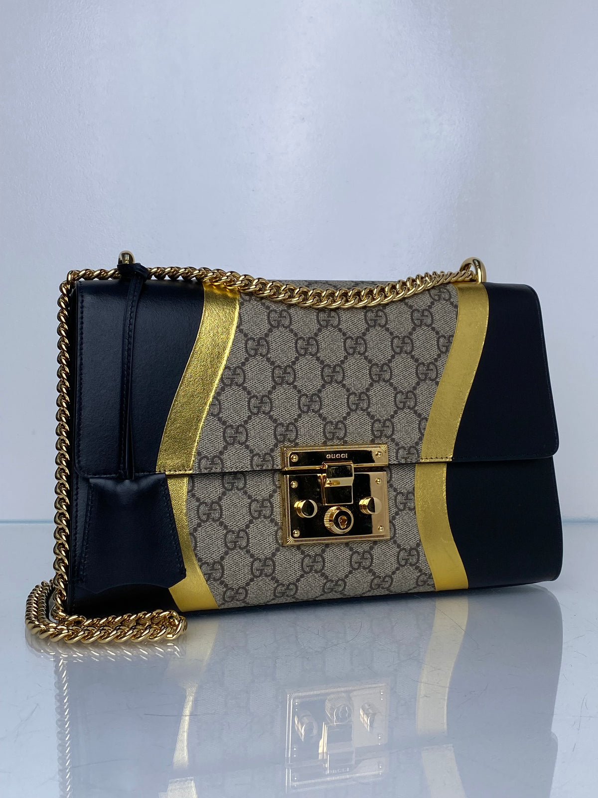 Gucci Supreme Black & Gold Padlock Shoulder Bag