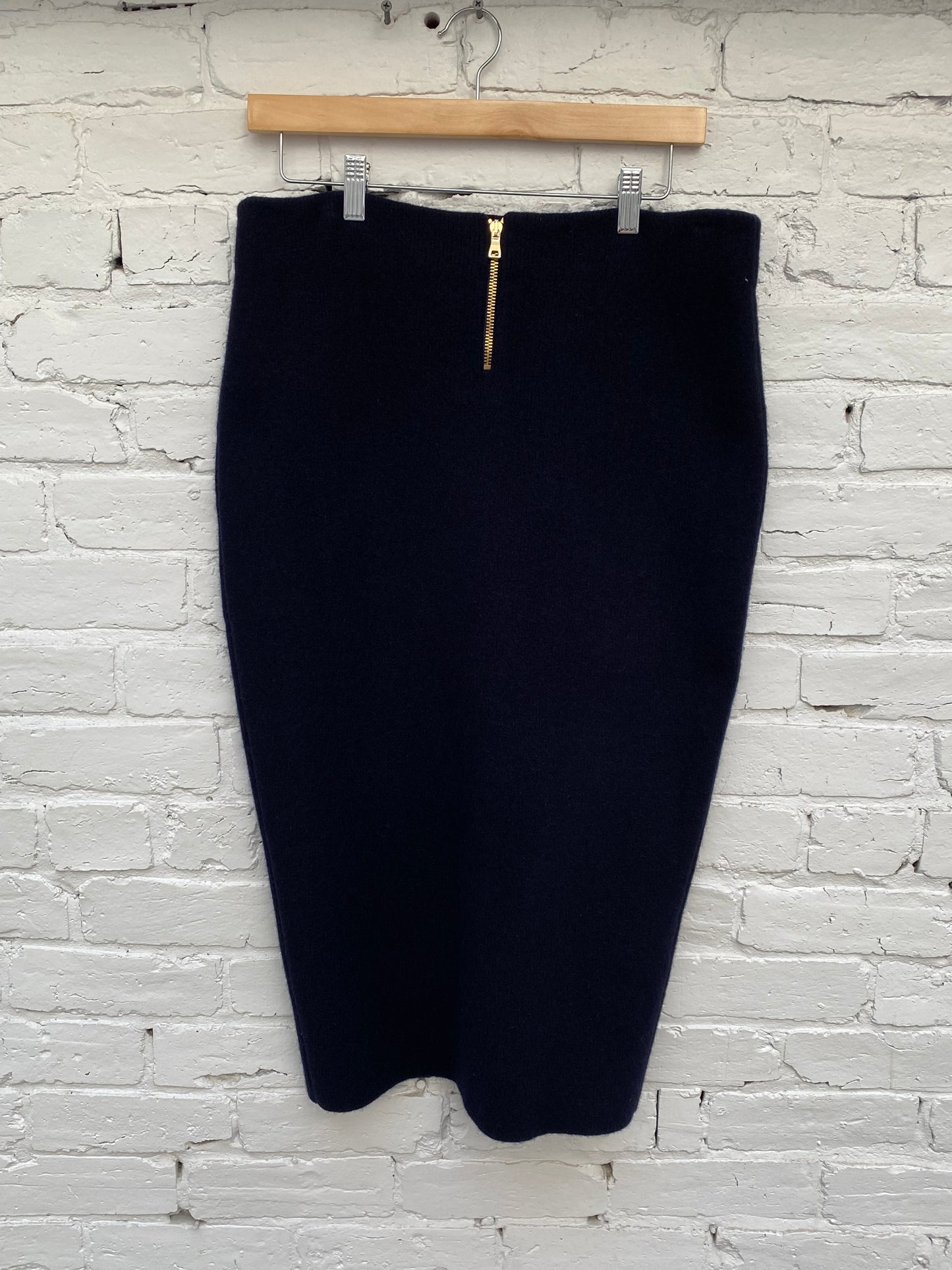 BALMAIN Navy Wool Midi Skirt W/ Crystal Buttons, 40
