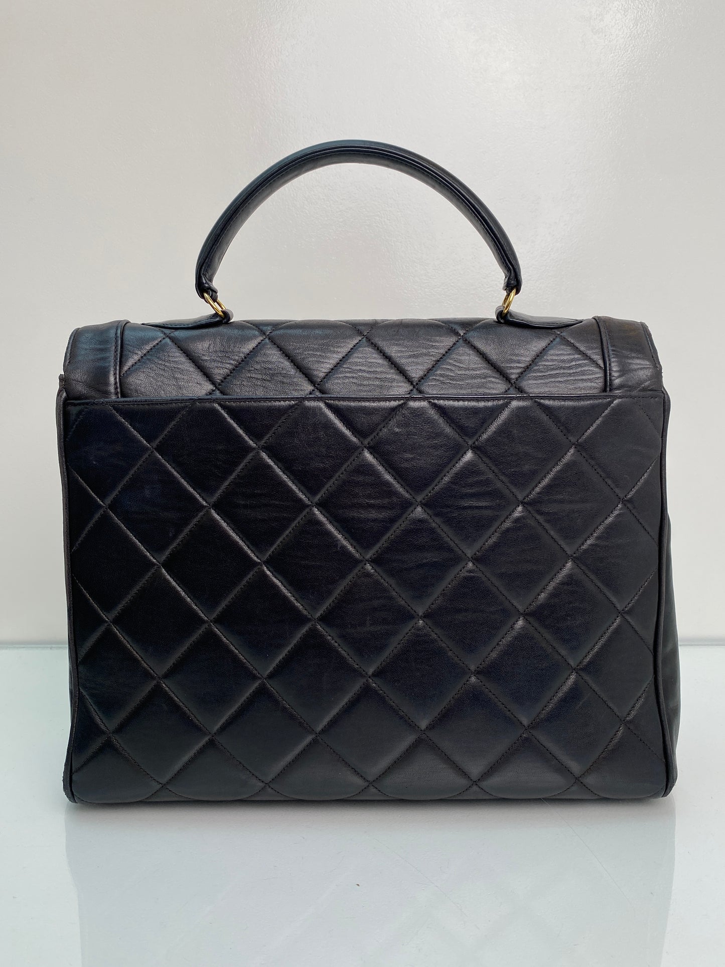 Chanel Black Lambskin Vintage Kelly Top Handle Bag GHW