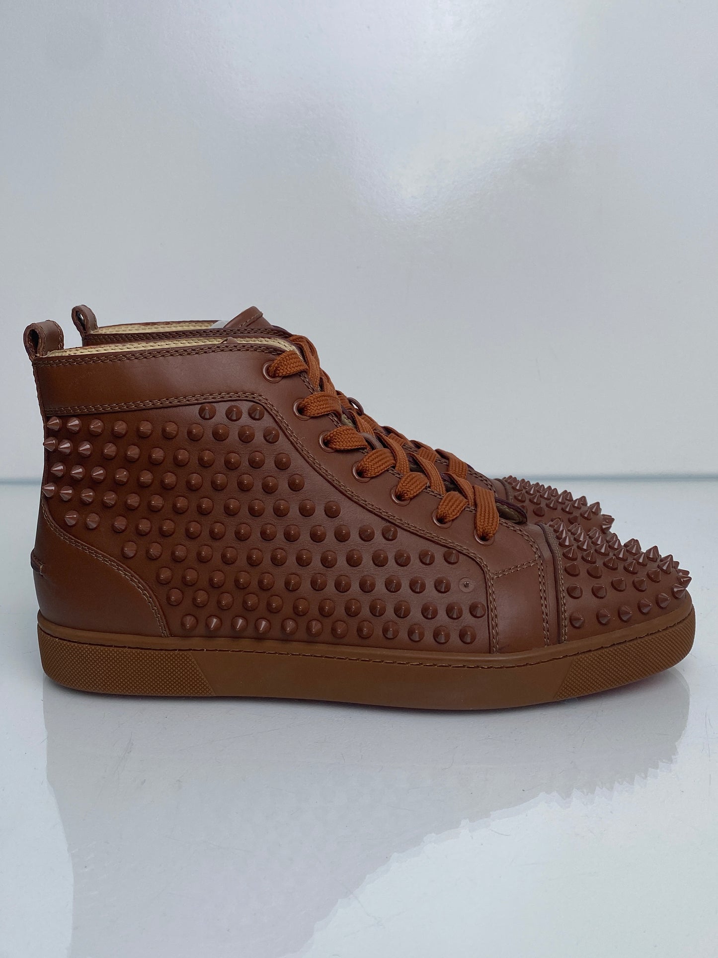 Christian Louboutin Brown Leather Spiked High-Top Sneakers, 43