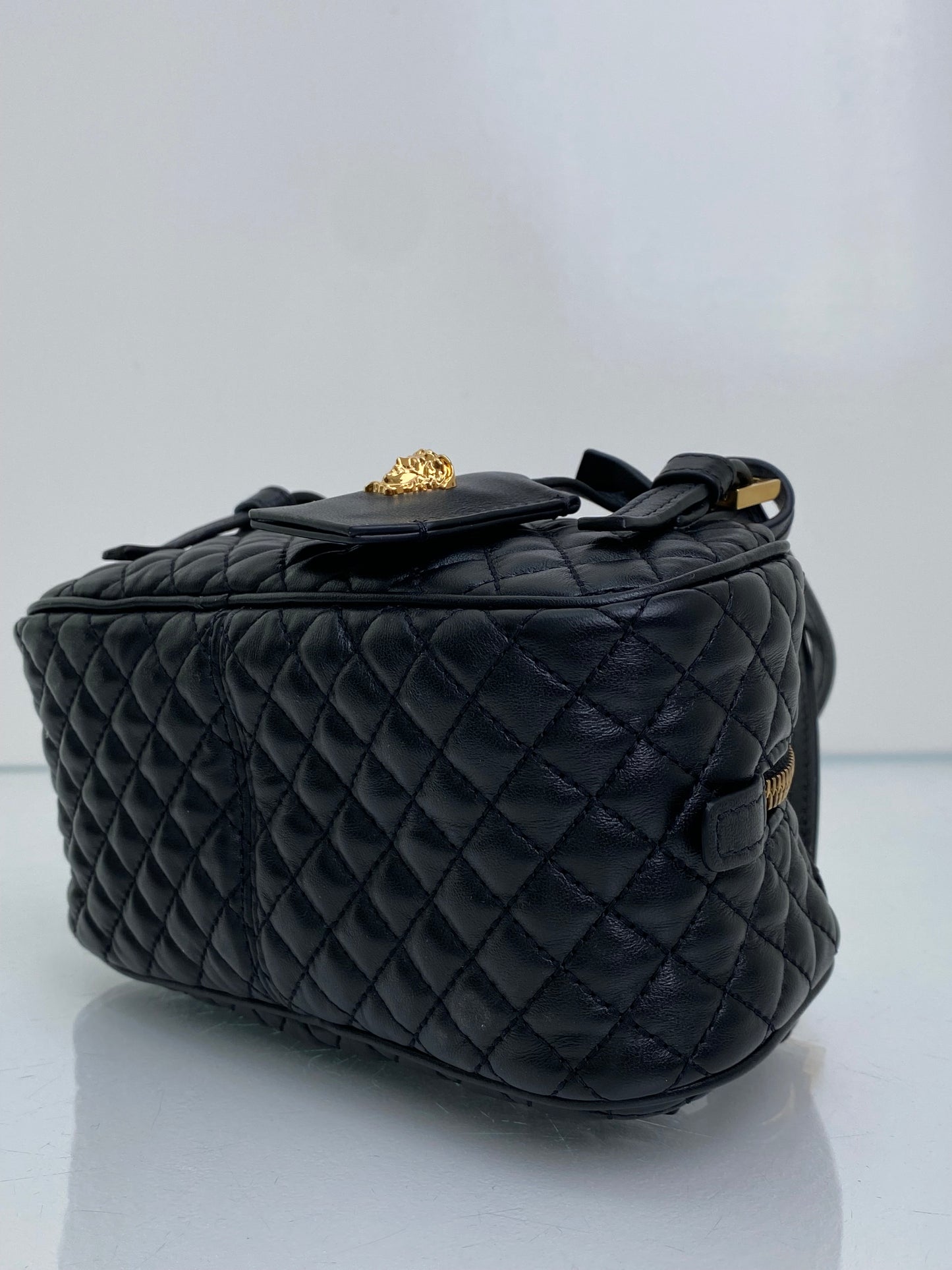 Versace Black Tag Bowling Crossbody Bag GHW