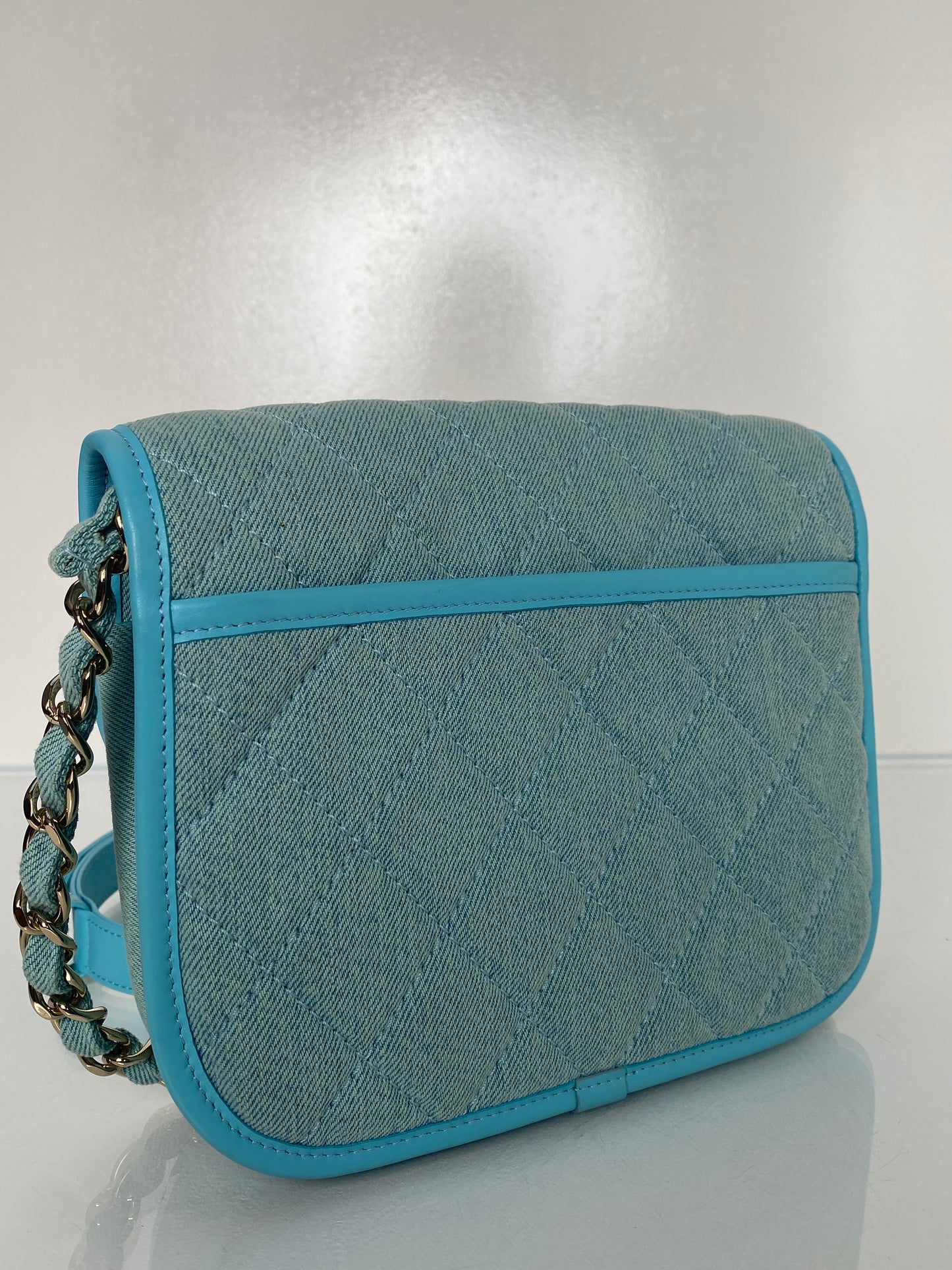 Chanel Mini CC Quilted Denim Messenger Flap Bag GHW