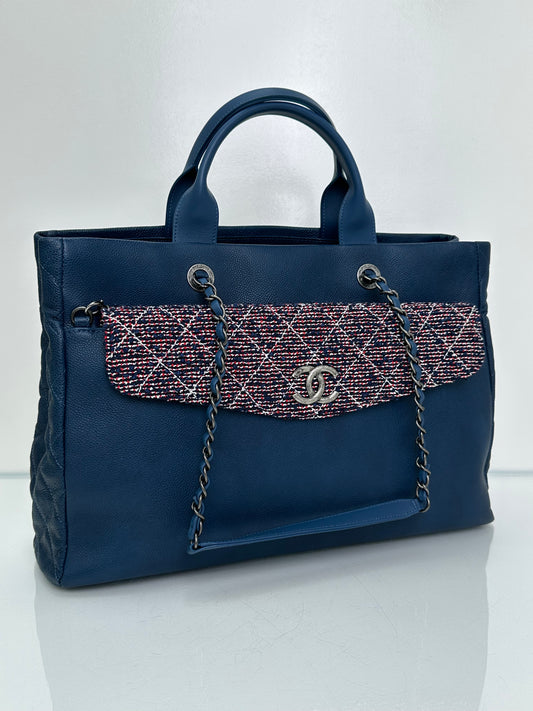 Chanel Navy, Red, & White Tweed Coco Break Large Shopping Tote RHW