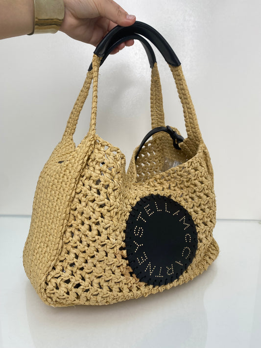 Stella McCartney Black Vegan Leather & Raffia Shoulder Bag