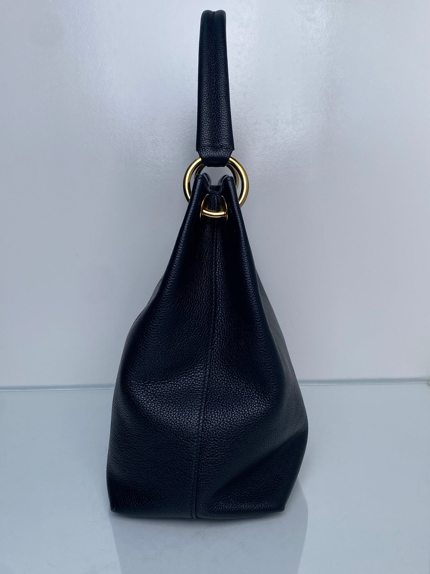 Prada Vitello Phenix Black Leather Hobo GHW