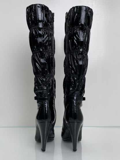 Prada Black Patent Cinched Boots, 37.5