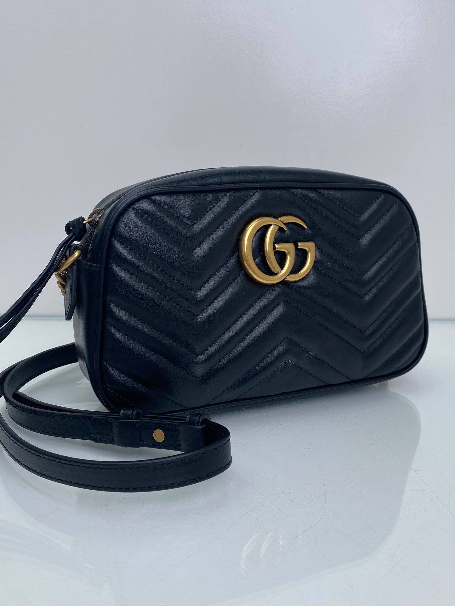Gucci Marmont Black Large Camera Bag GHW