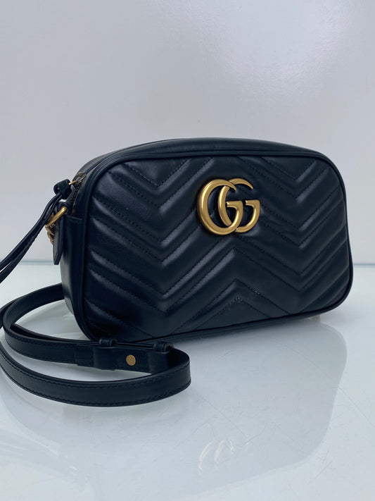 Gucci Marmont Black Large Camera Bag GHW