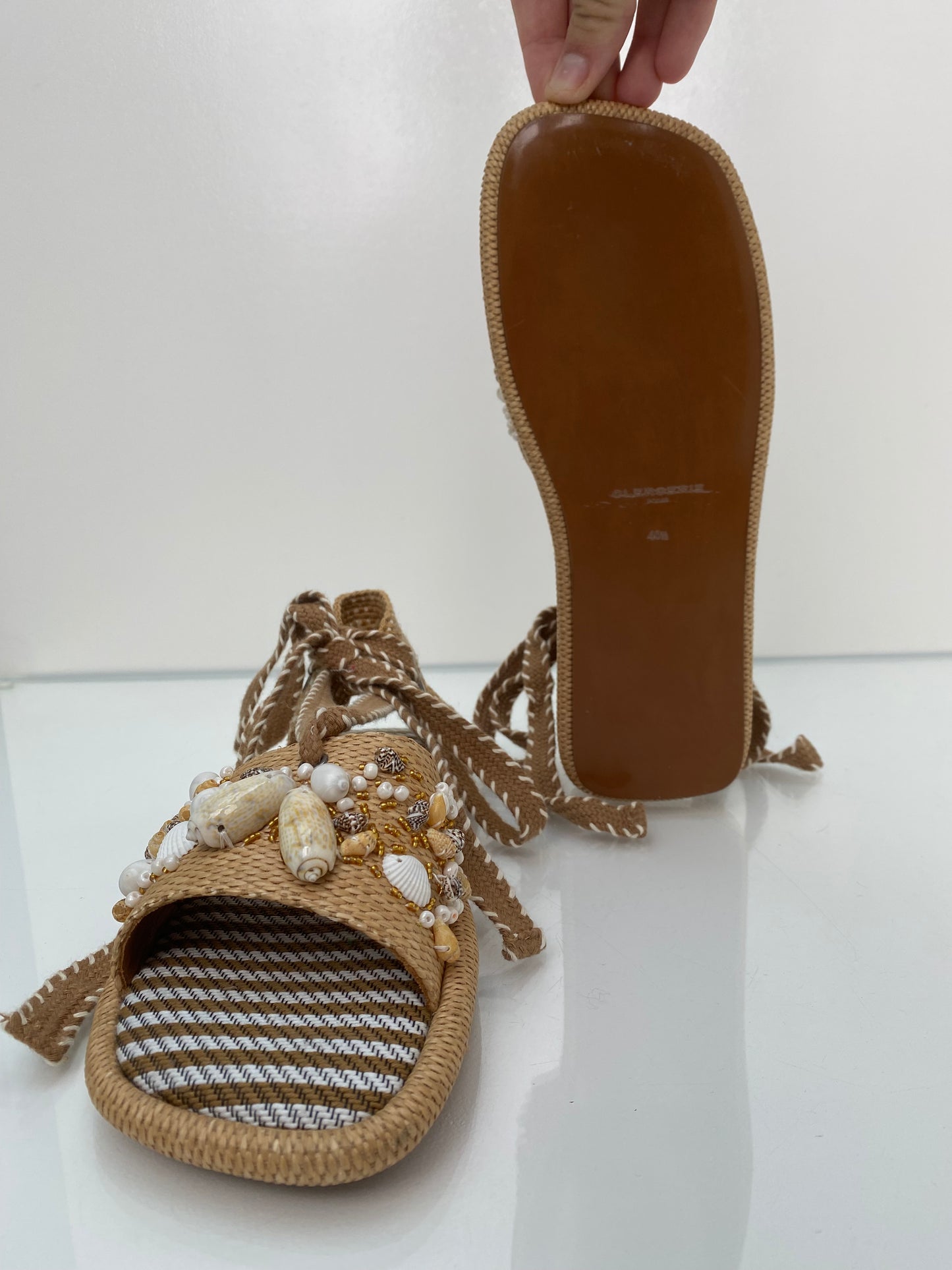 Clergerie Rafia Shell Sandals, 40.5