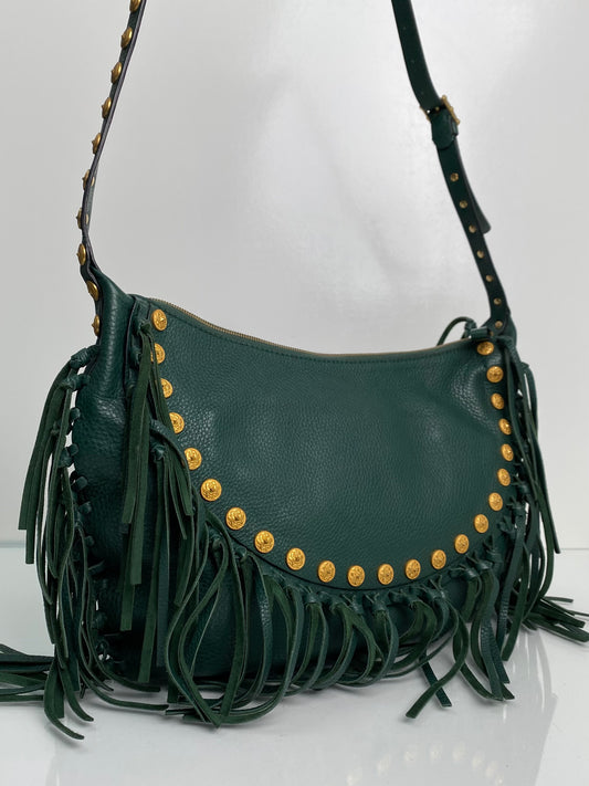 Valentino Green Leather Studded & Tassel Shoulder Bag